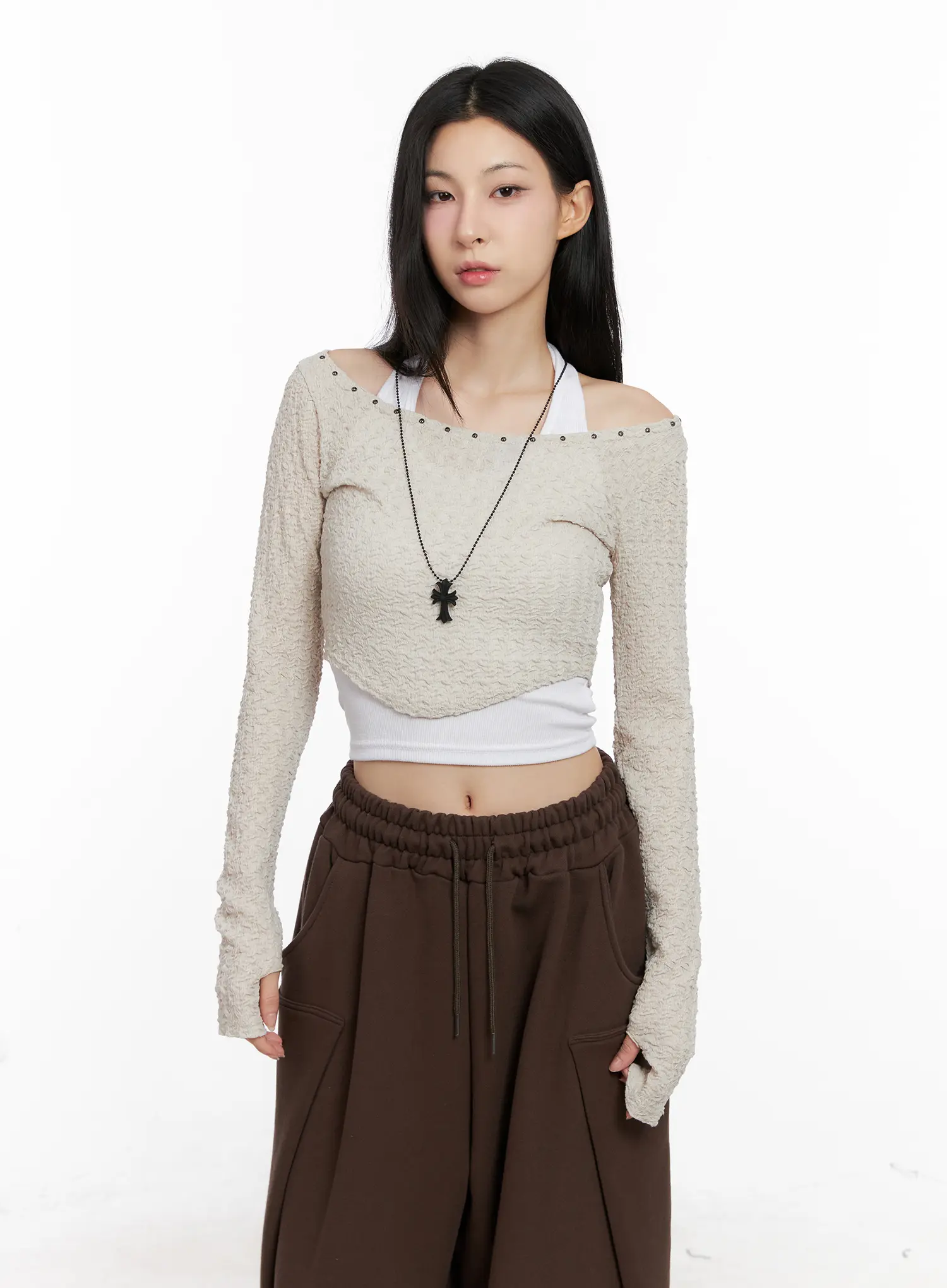 Cropped Eyelet Long Sleeve Top CG525 - Image 11