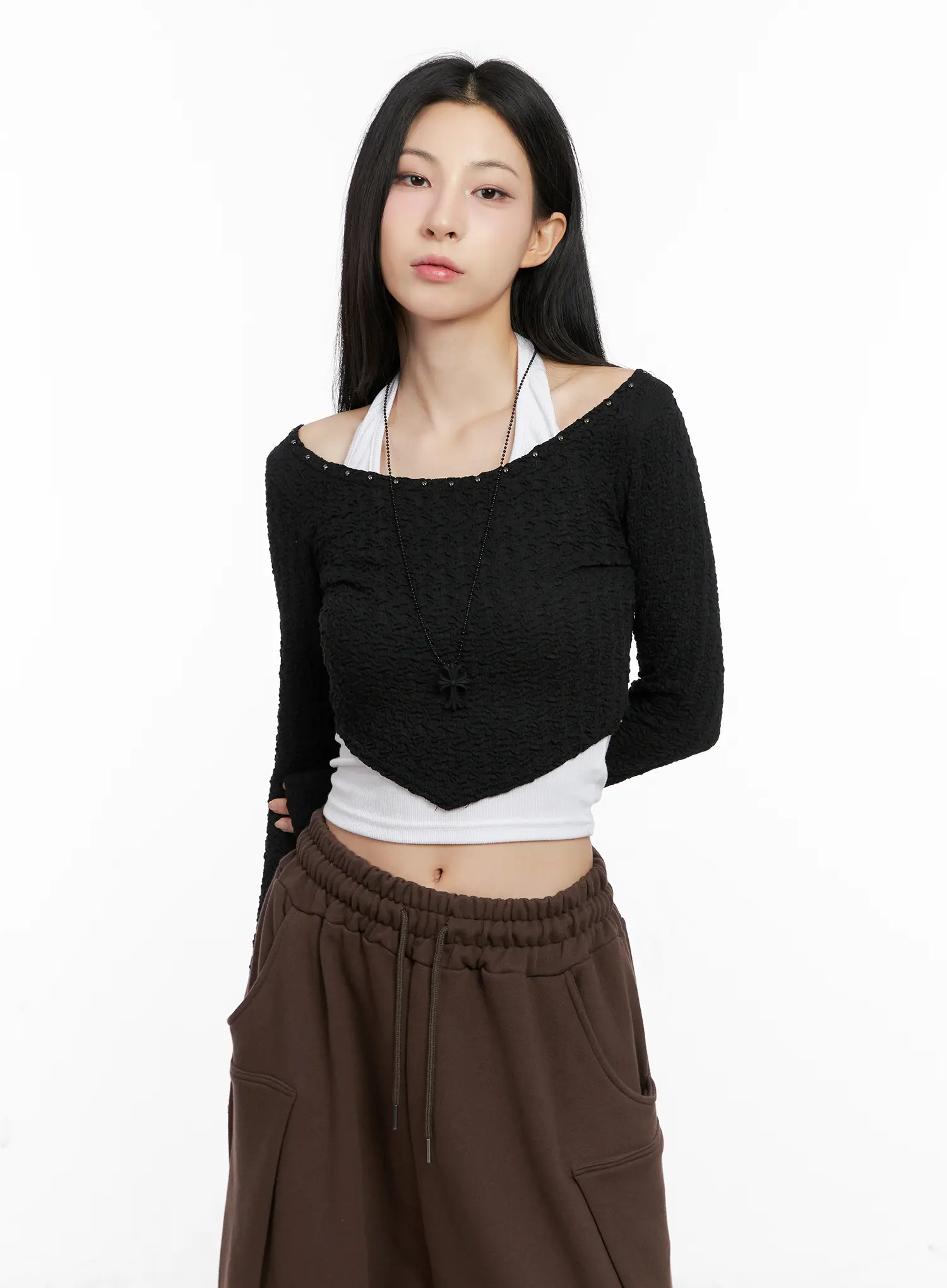 Cropped Eyelet Long Sleeve Top CG525 - Image 13