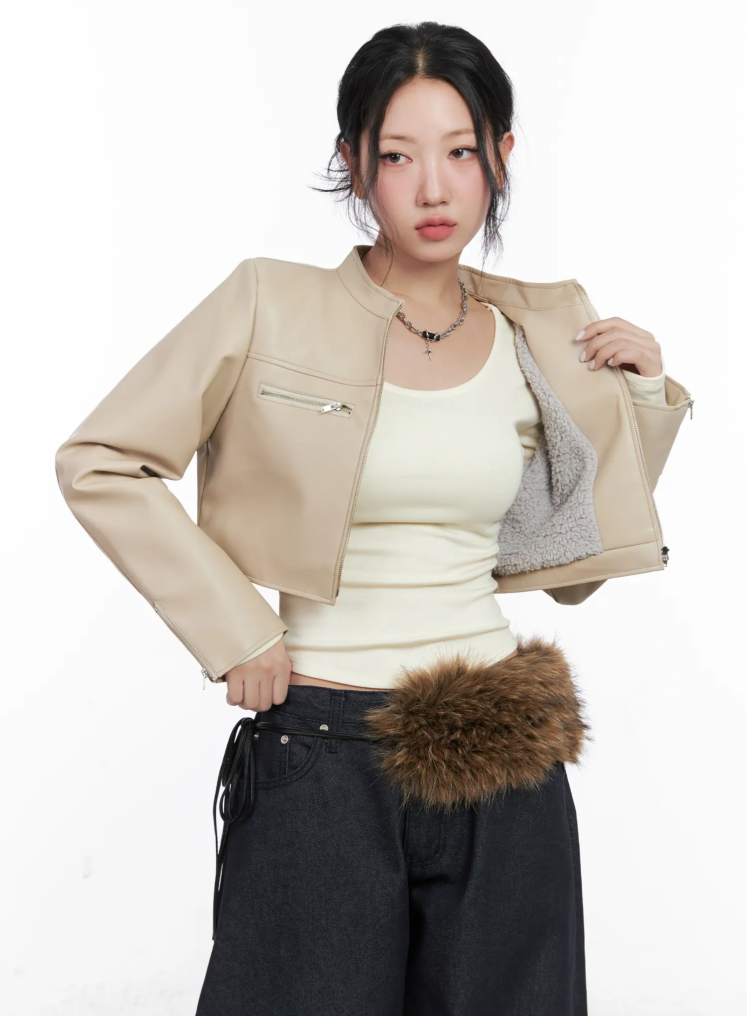 Cropped Faux Leather Jacket CN514