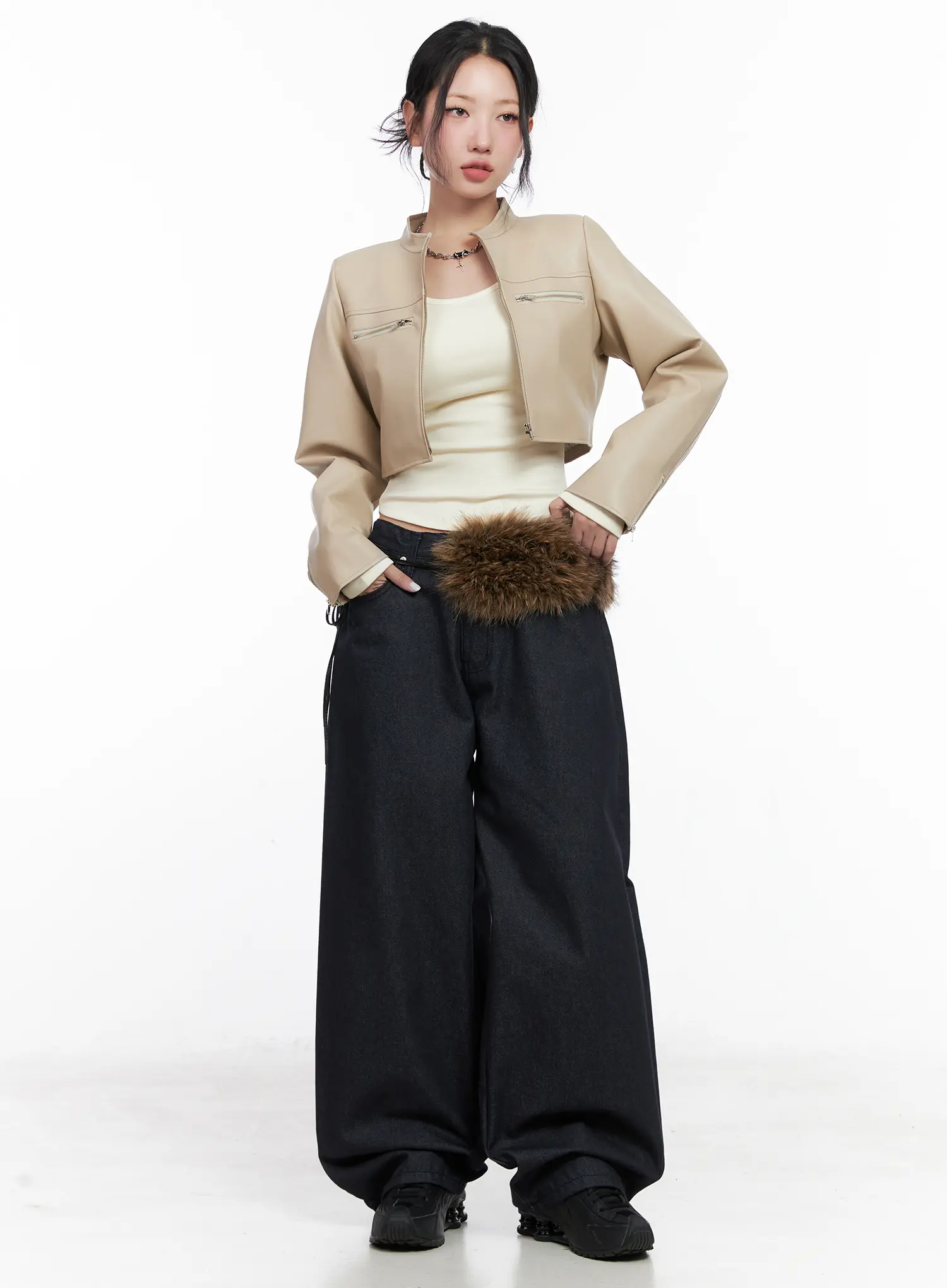 Cropped Faux Leather Jacket CN514 - Image 4