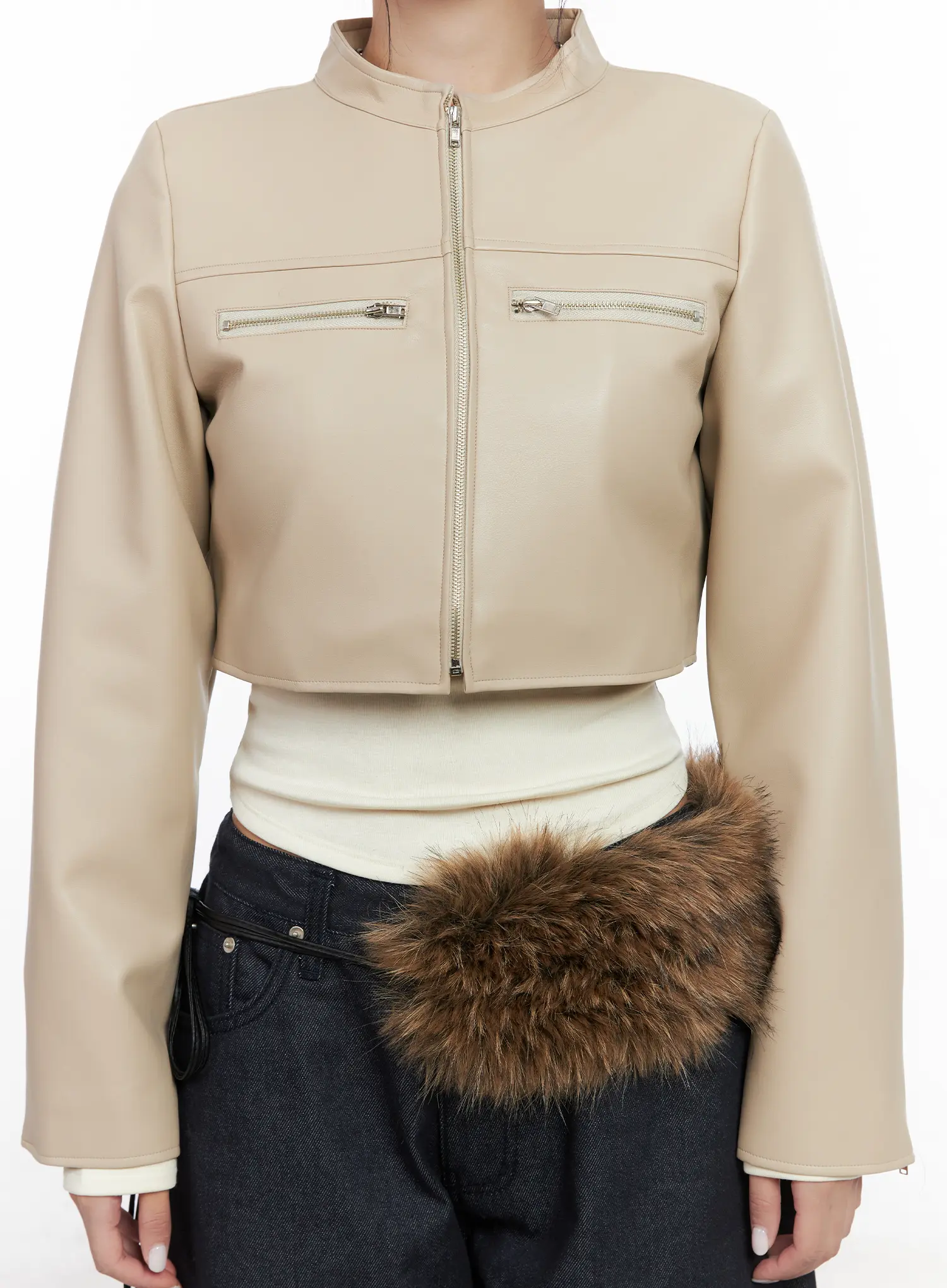 Cropped Faux Leather Jacket CN514 - Image 5