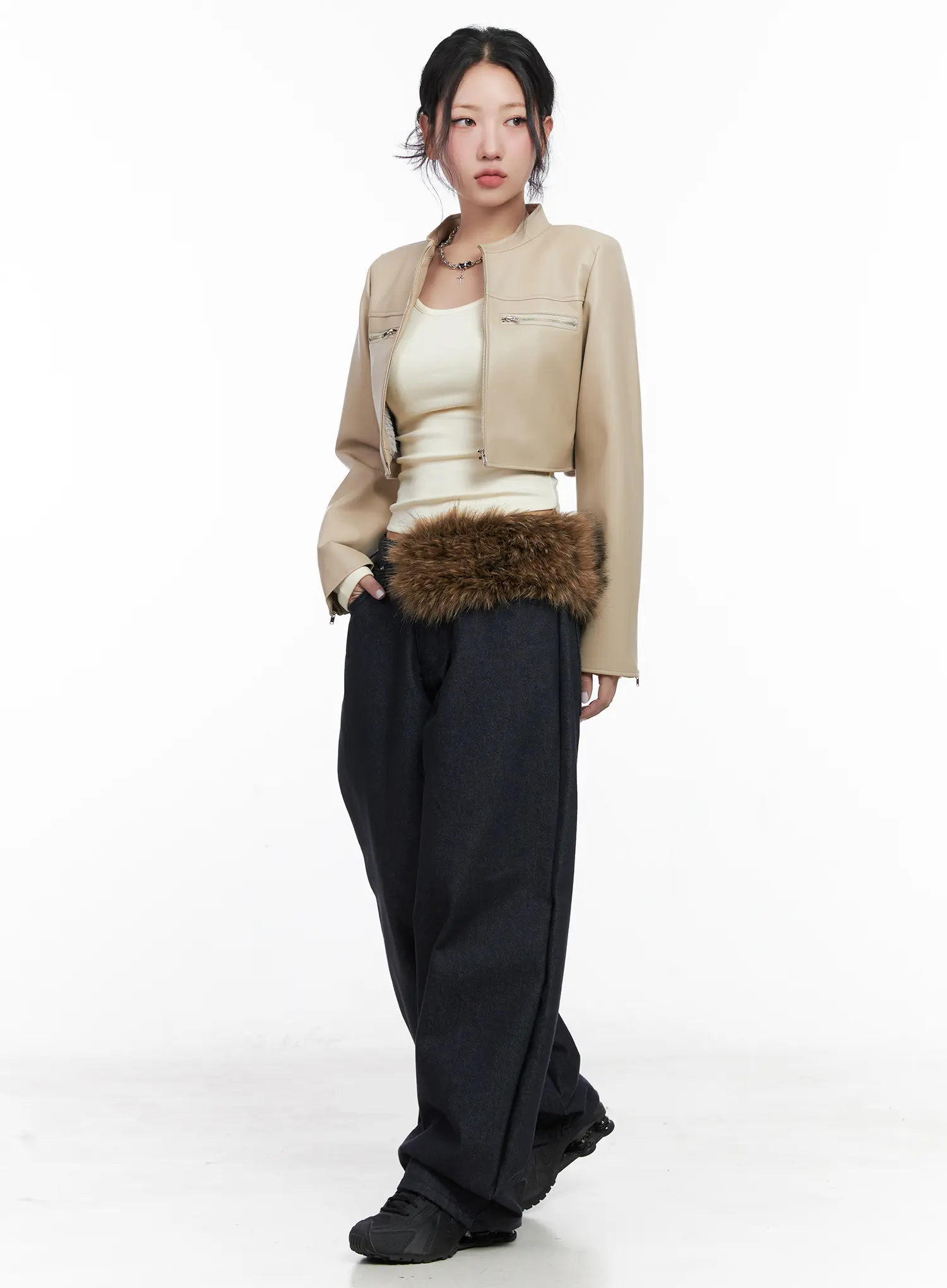 Cropped Faux Leather Jacket CN514 - Image 8