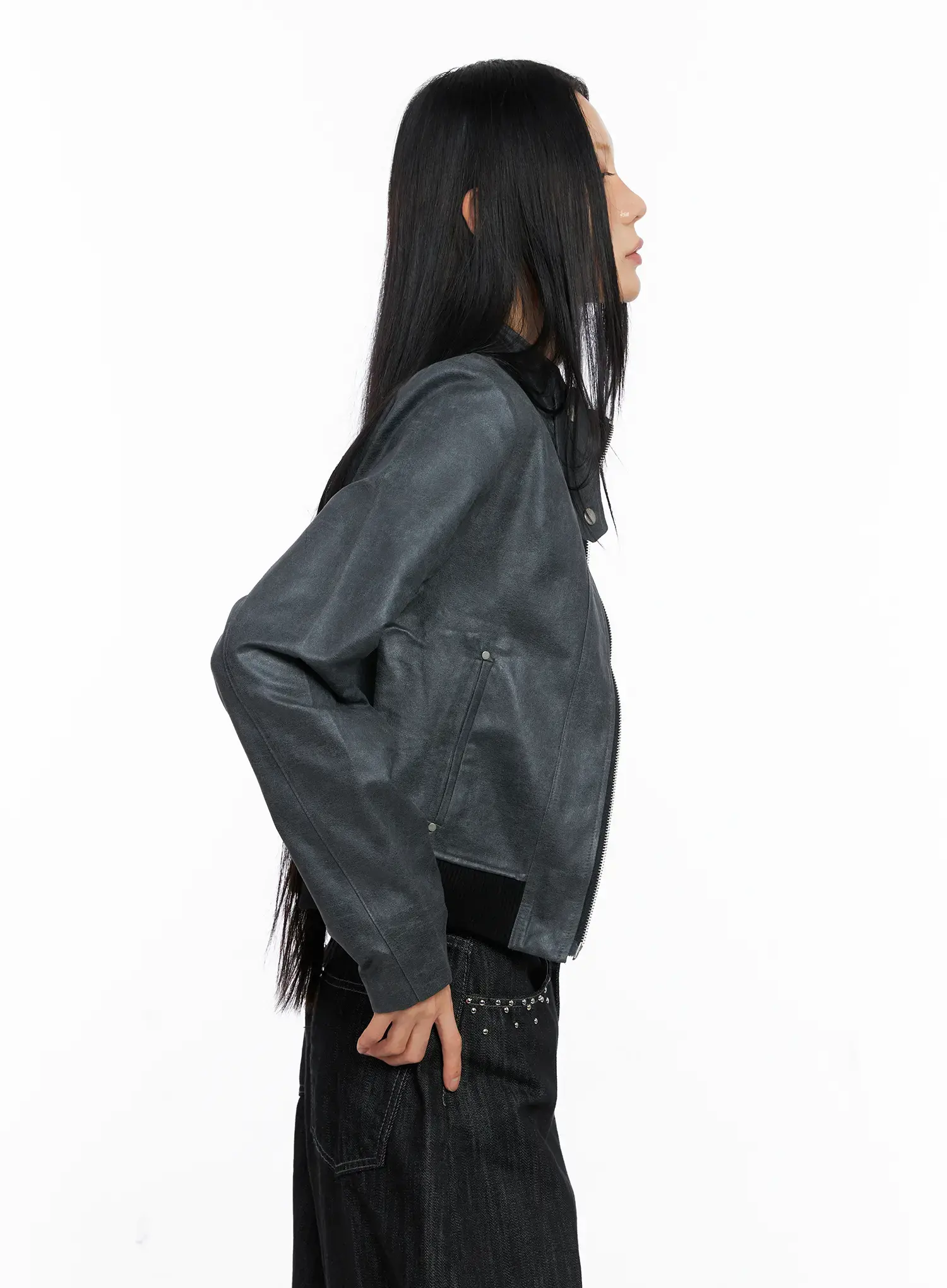 Cropped Faux Leather Jacket CS509 - Image 5
