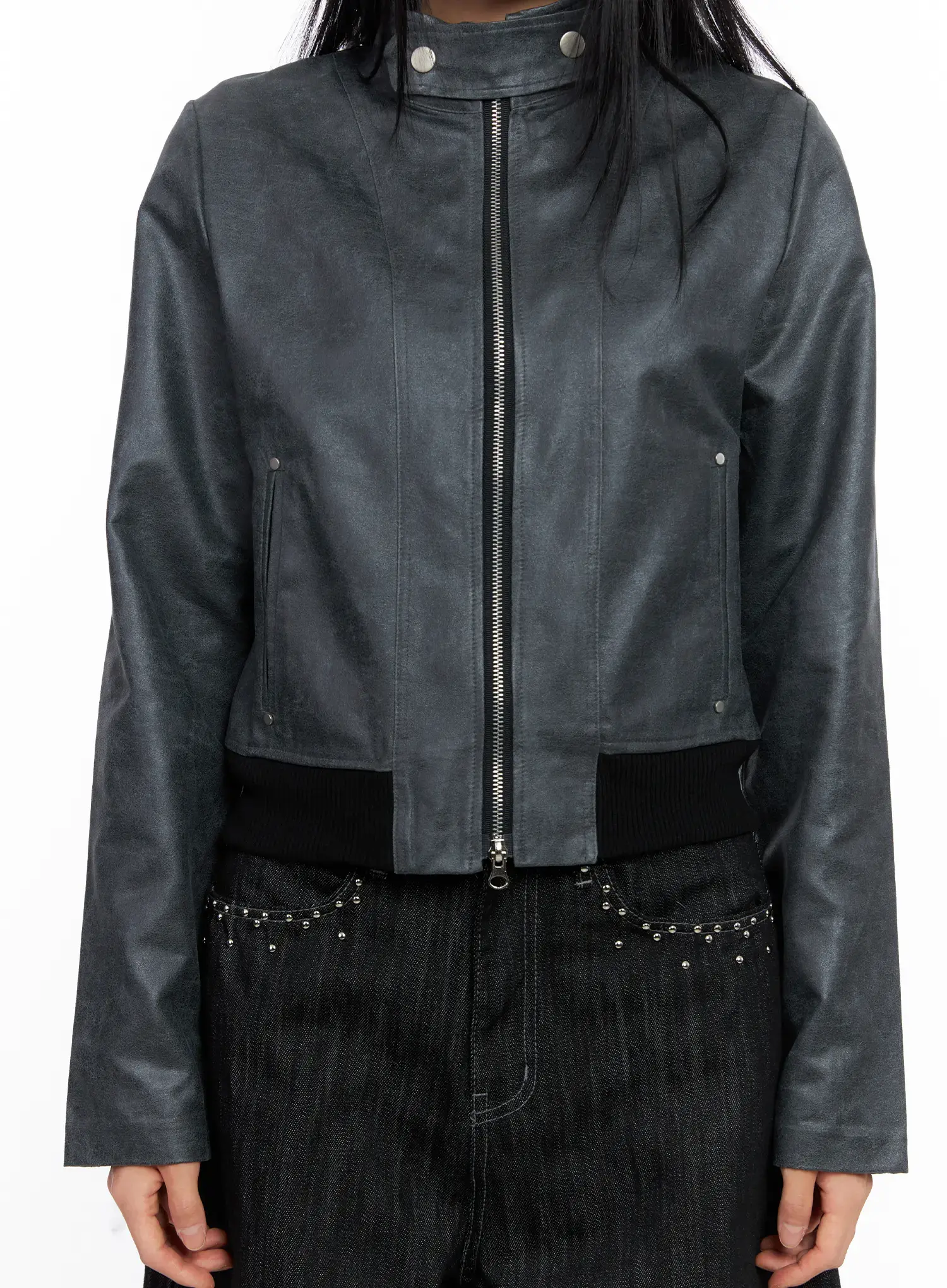 Cropped Faux Leather Jacket CS509 - Image 7