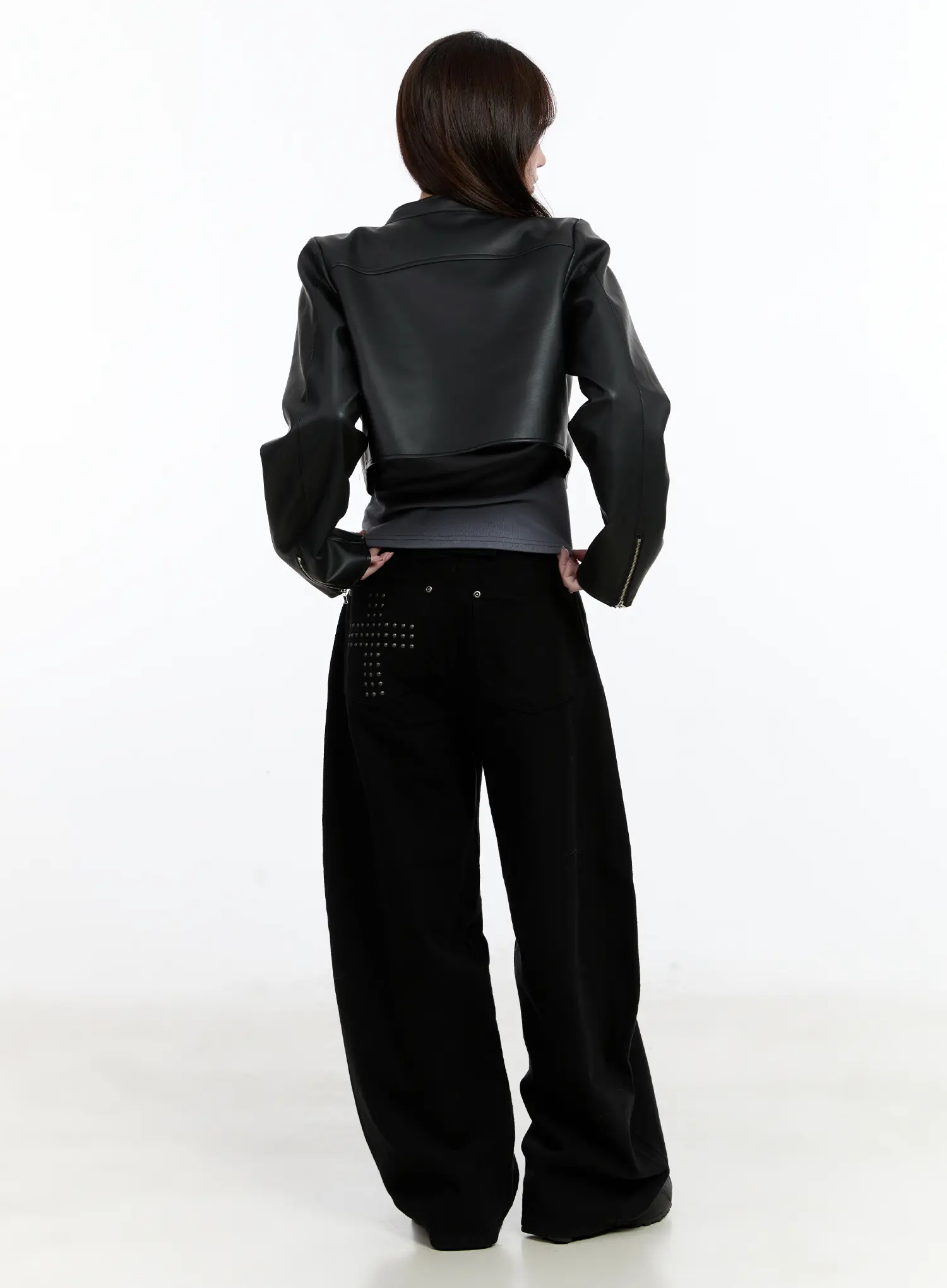 Cropped Faux Leather Rider Jacket CN525 - Image 10