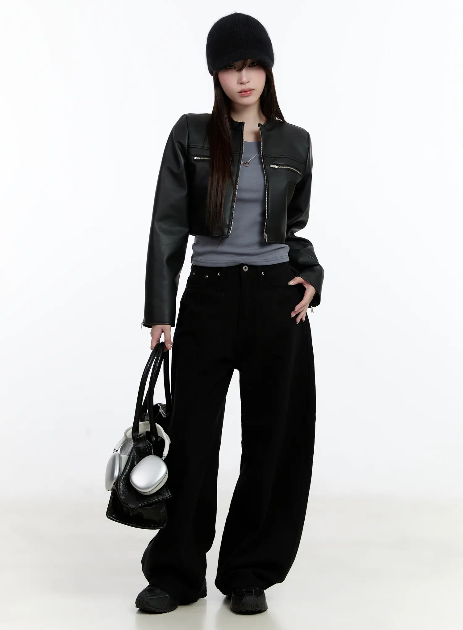 Cropped Faux Leather Rider Jacket CN525 - Image 3