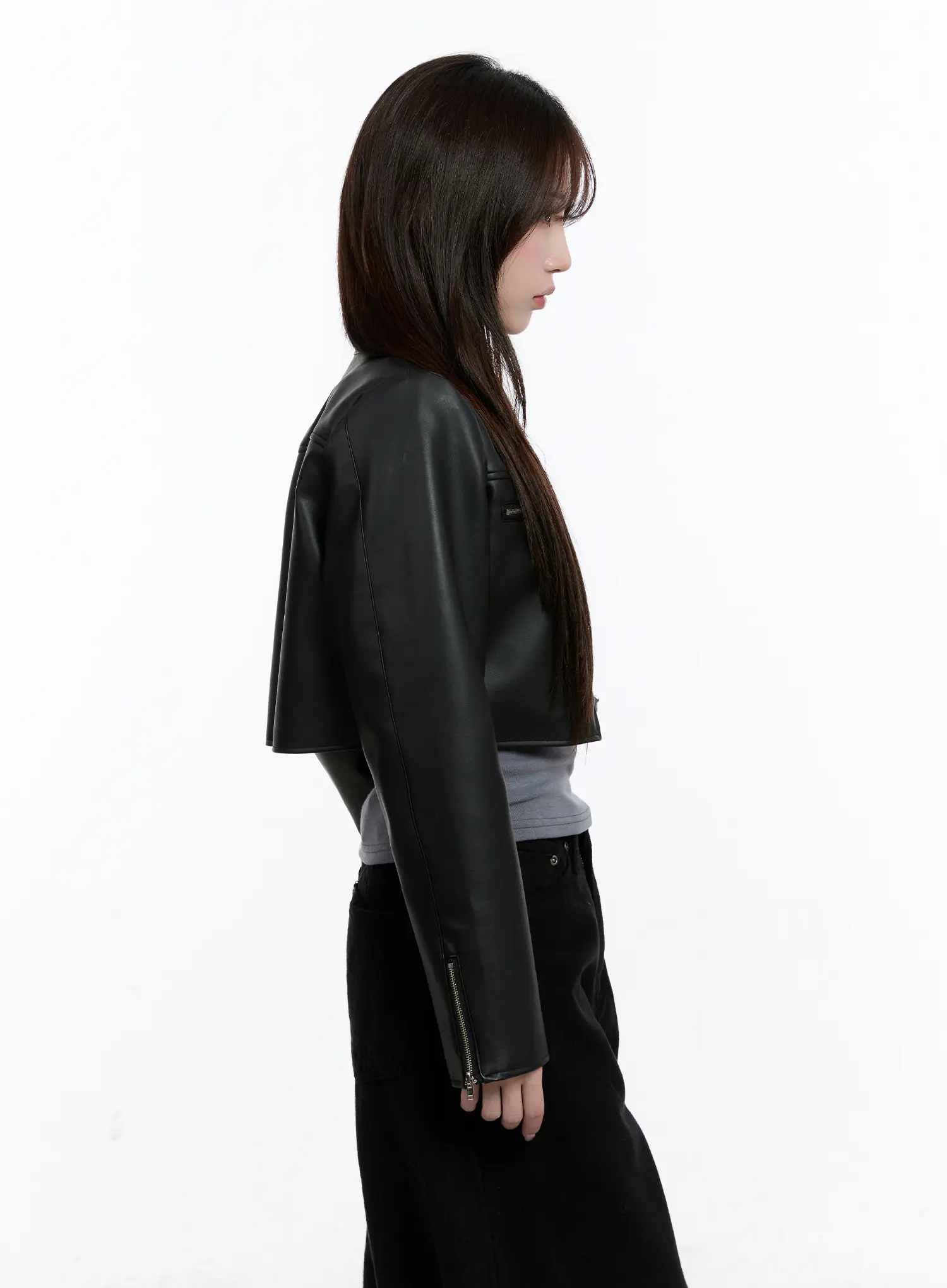 Cropped Faux Leather Rider Jacket CN525 - Image 7
