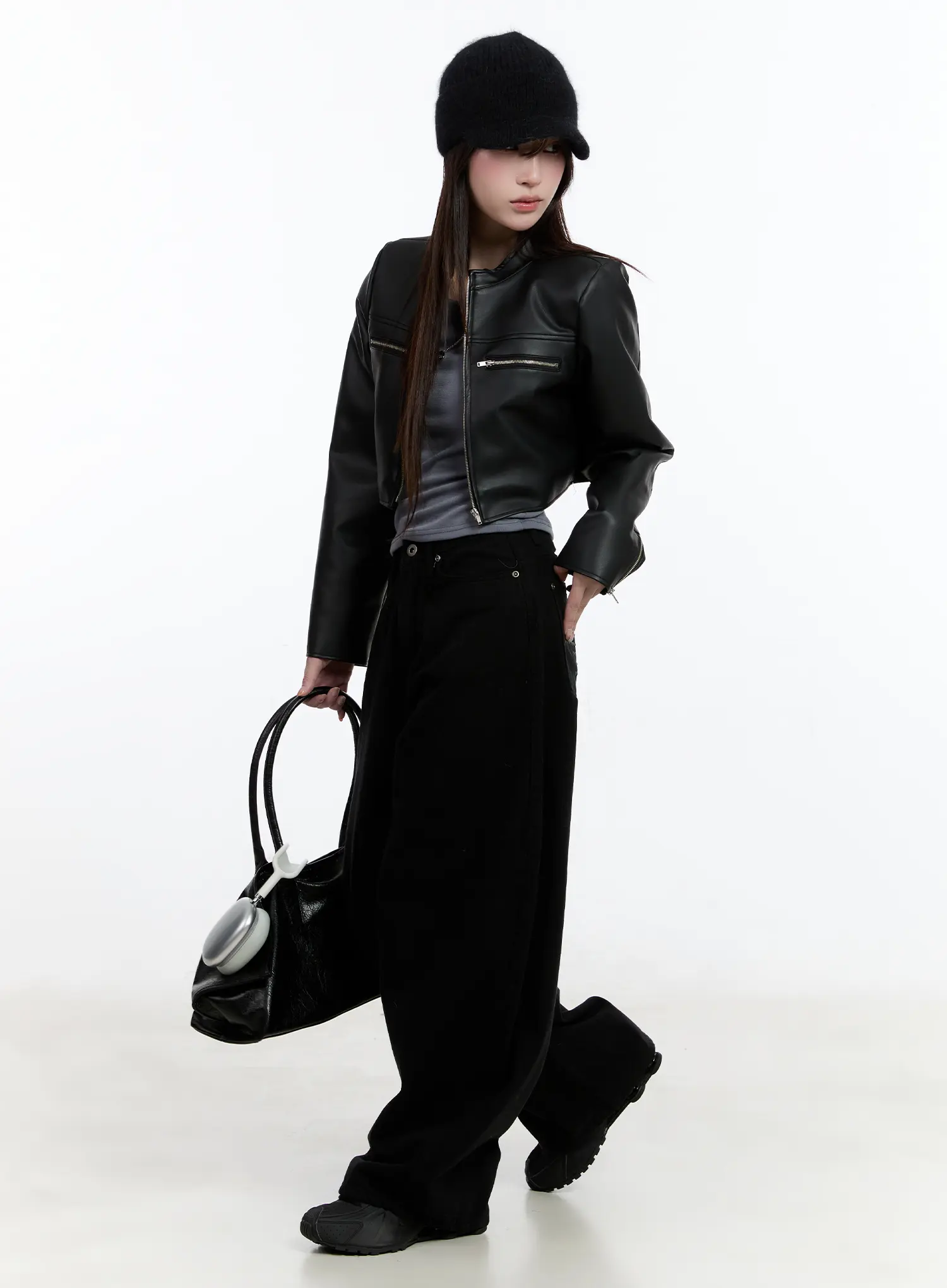 Cropped Faux Leather Rider Jacket CN525 - Image 8