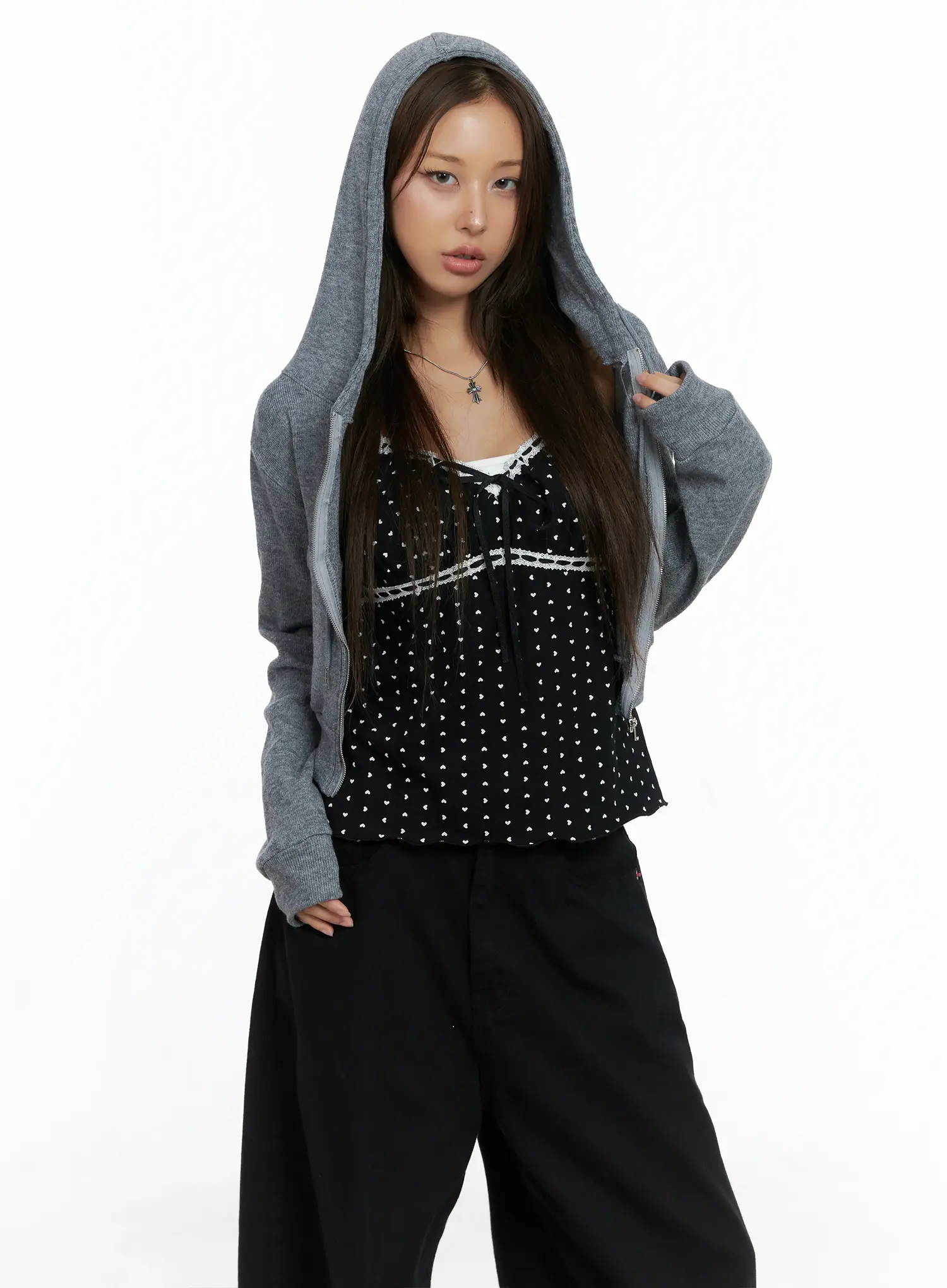 Cropped Knit Zip-Up Hoodie CS505 - Image 11