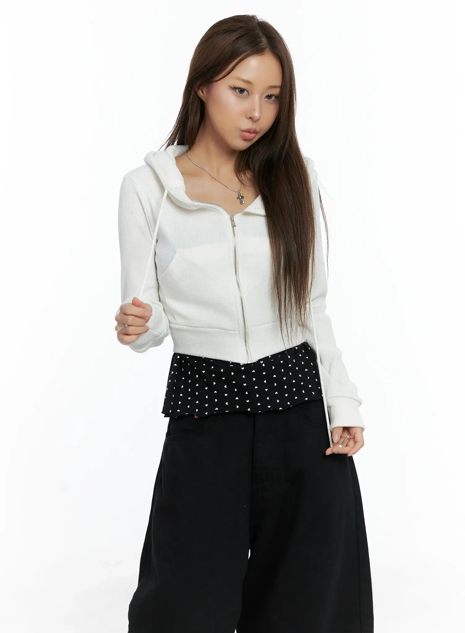 Cropped Knit Zip-Up Hoodie CS505 - Image 2