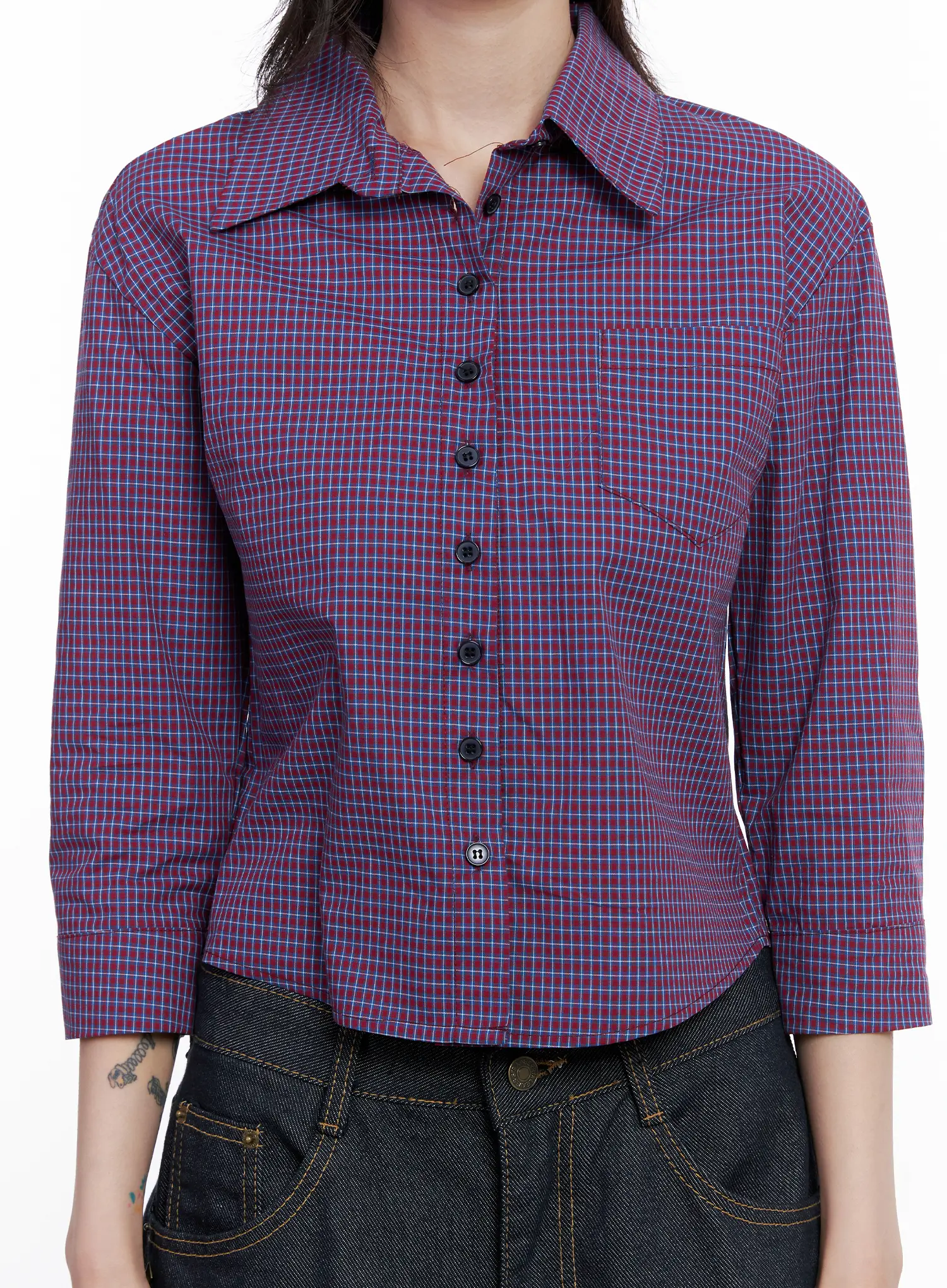 Cropped Plaid Button Up Shirt CS512 - Image 4