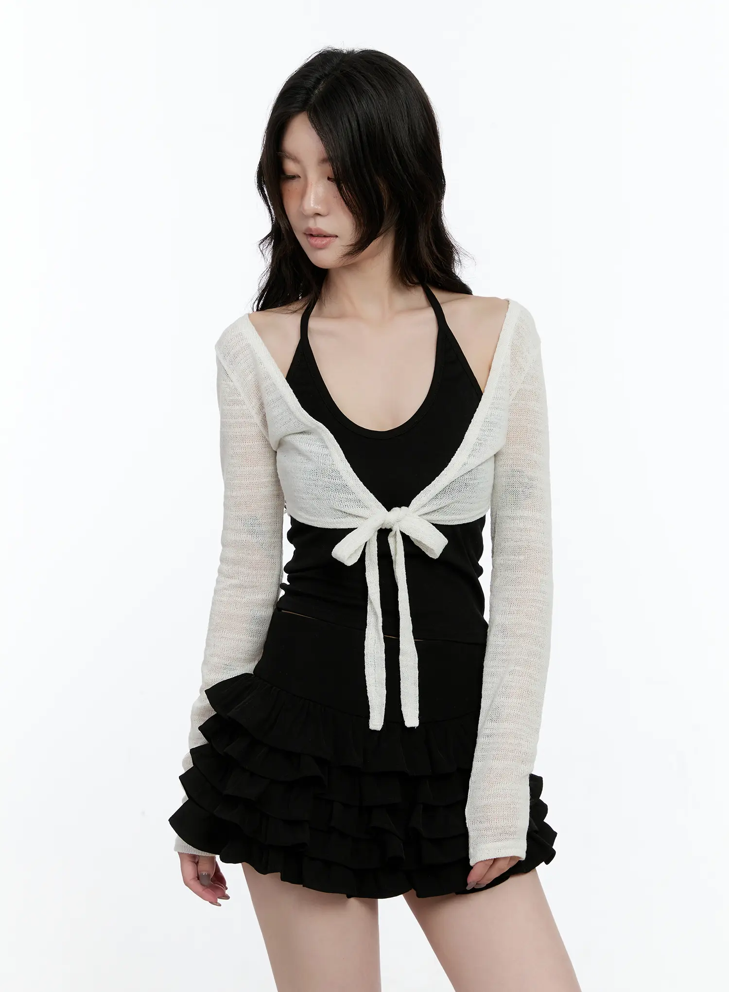 Cropped Sheer Wrap Cardigan CN517 - Image 9