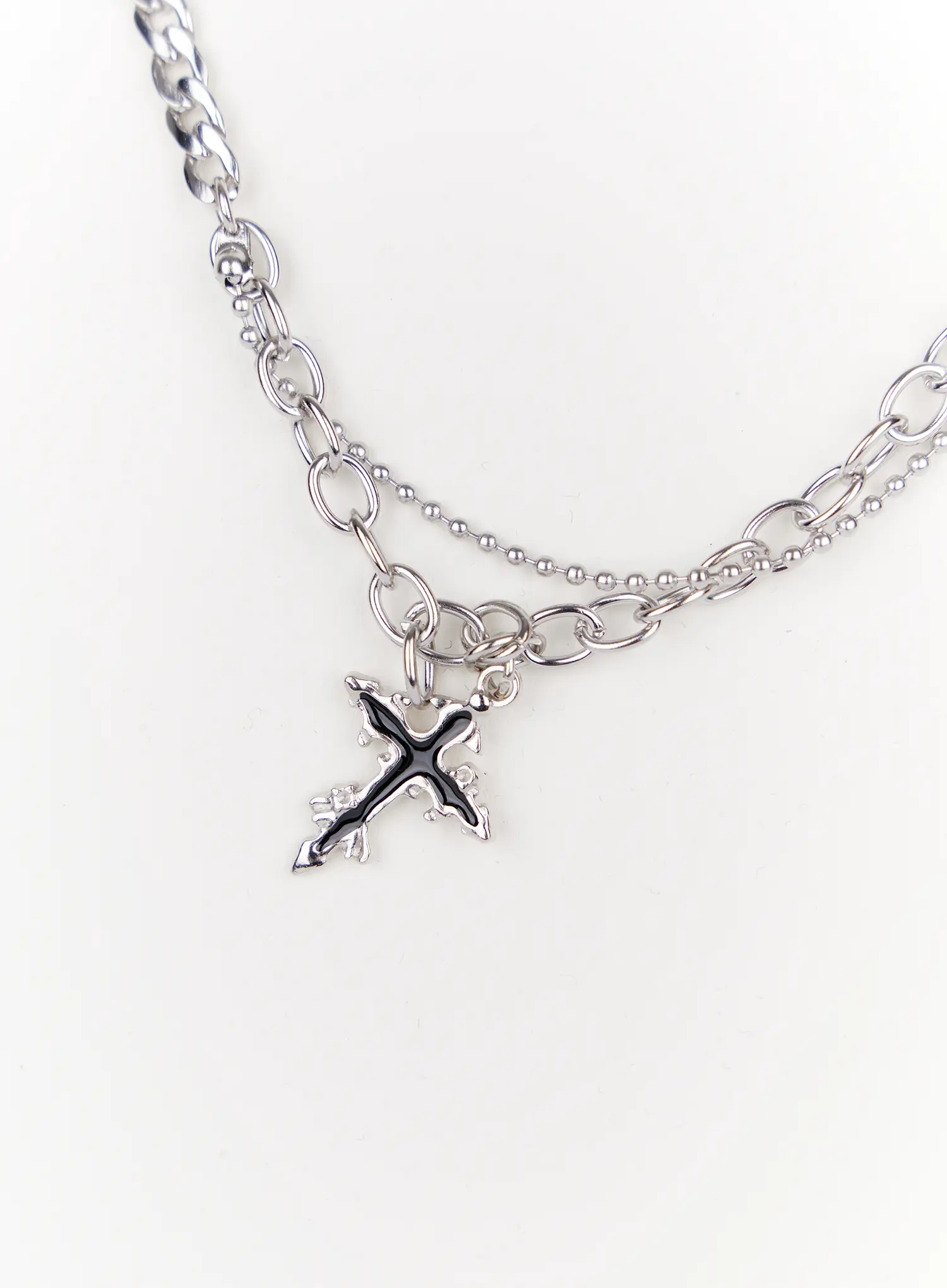 Cross Charm Dual Chain Necklace IO527 - Image 5