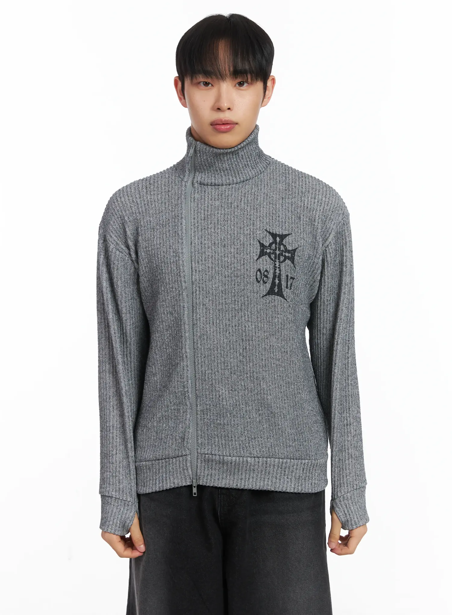 Cross Print High Neck Zip-Up Cardigan ID515 - Image 11