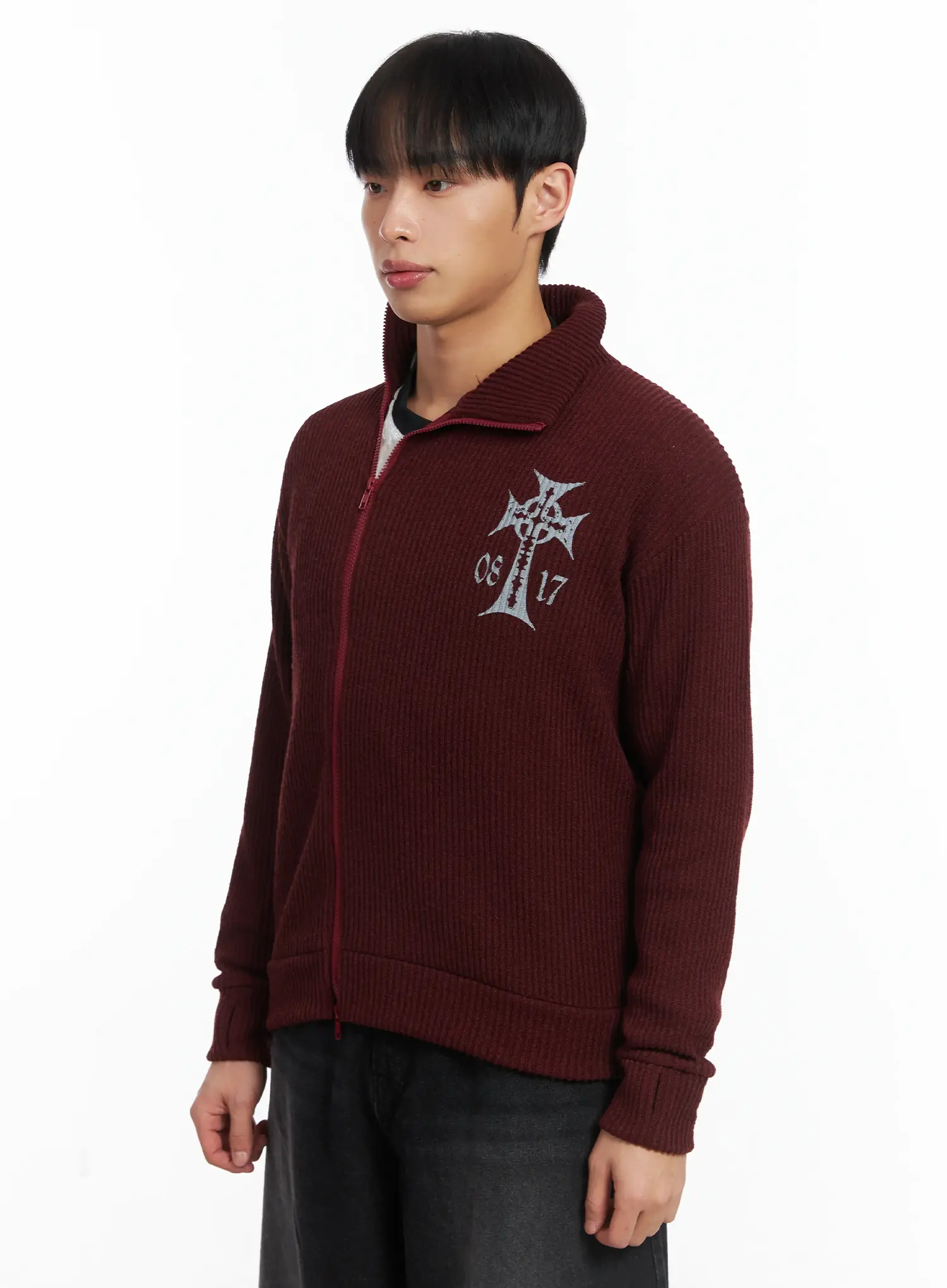 Cross Print High Neck Zip-Up Cardigan ID515 - Image 4