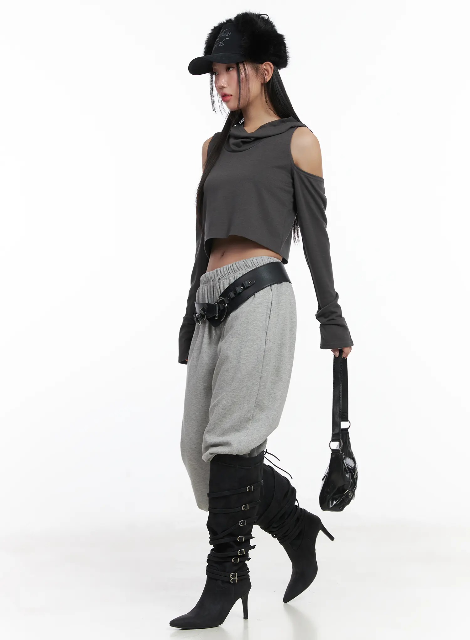 Cut-Out Crop Hood Long Sleeve Top CD529