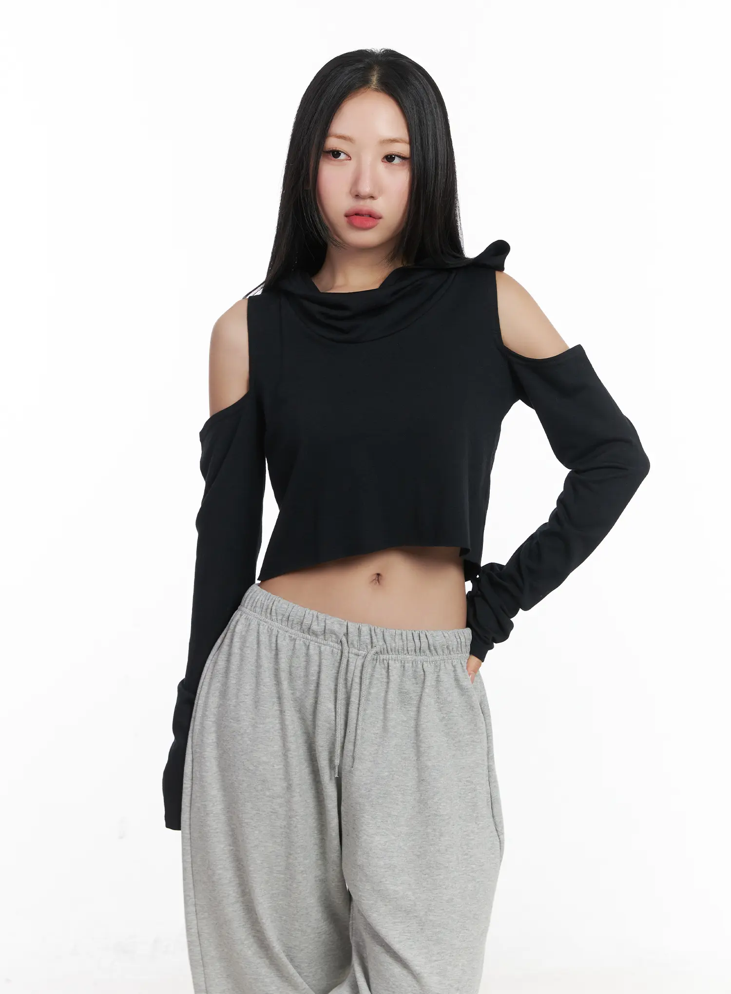 Cut-Out Crop Hood Long Sleeve Top CD529 - Image 10