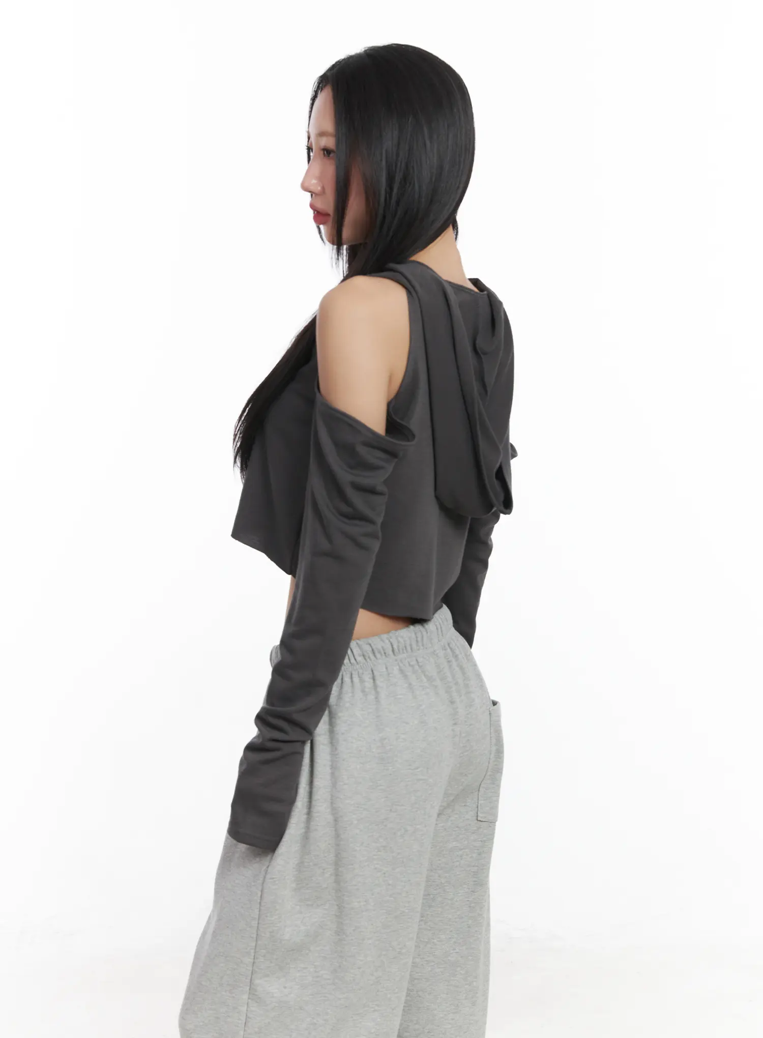 Cut-Out Crop Hood Long Sleeve Top CD529 - Image 6