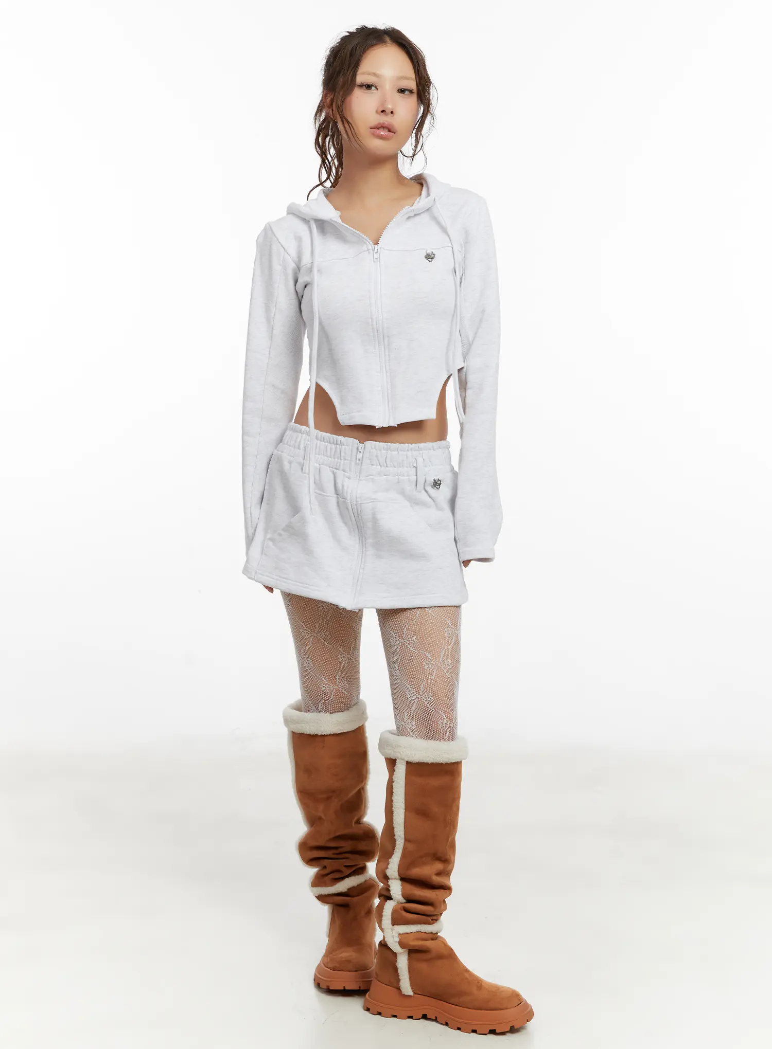 Cut-Out Cropped Zip-Up Hoodie CD515 - Image 3