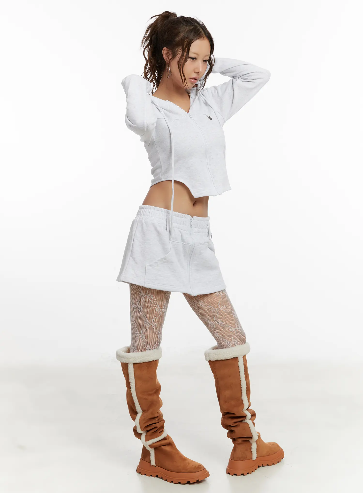 Cut-Out Cropped Zip-Up Hoodie CD515 - Image 7