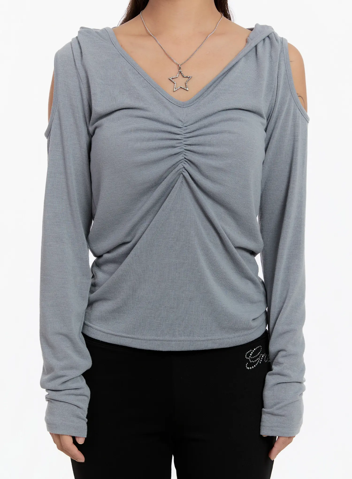 Cut-Out Shirred Hoodie CN527 - Image 4