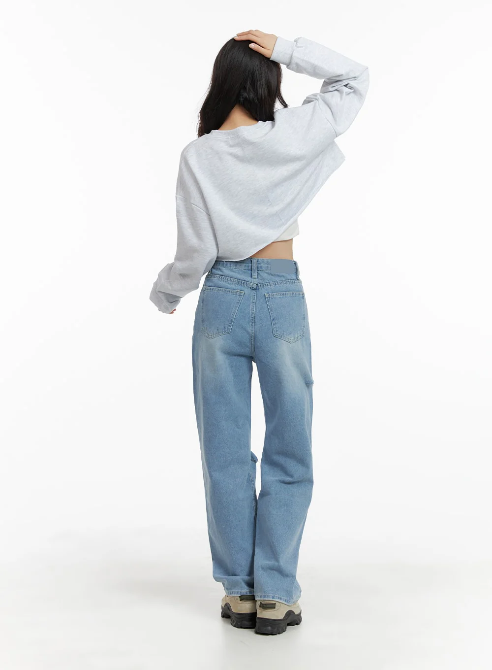 Cut Out Washed Straight Jeans OM421 - Image 5