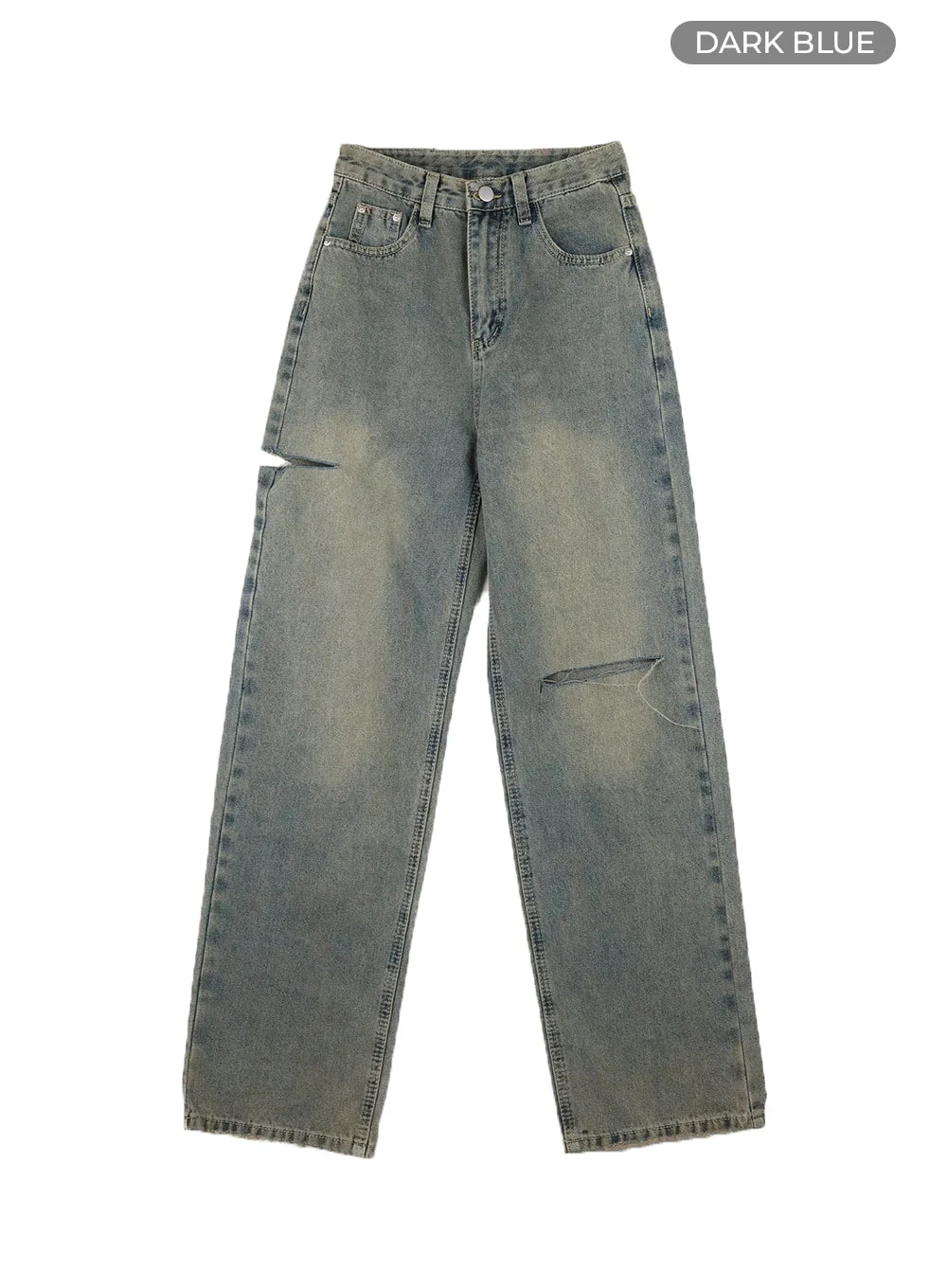 Cut Out Washed Straight Jeans OM421 - Image 9