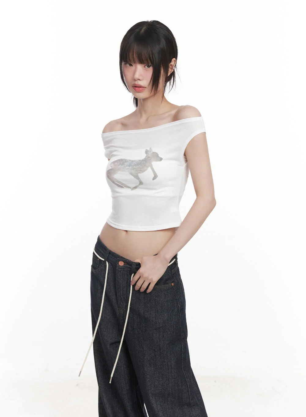 Cute Animal-Print  Graphic Off-Shoulder Crop Top CY521 - Image 16