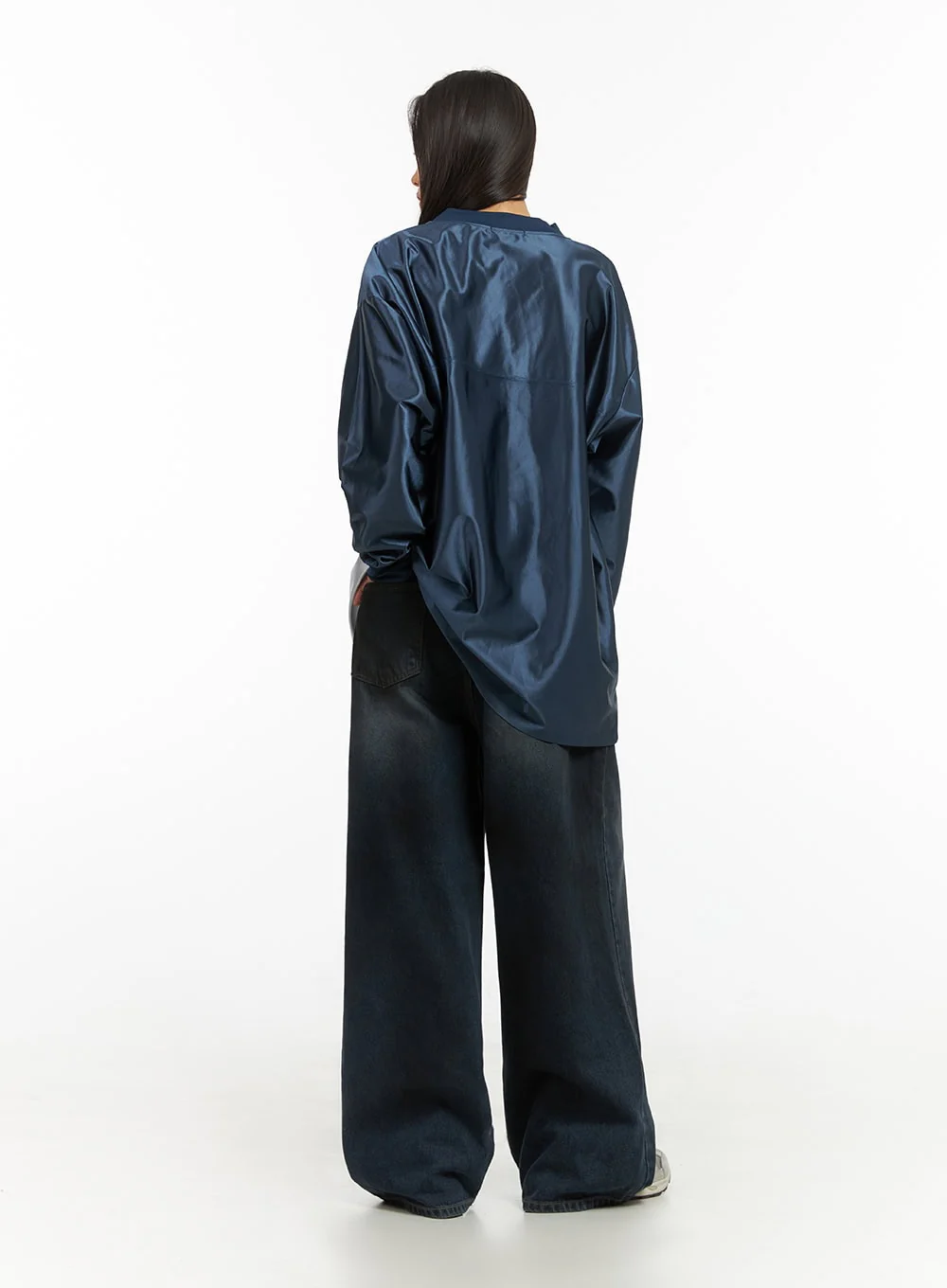 Dark Blue Lettered Poly Sweat V-Neck Hoodie IO409 - Image 12