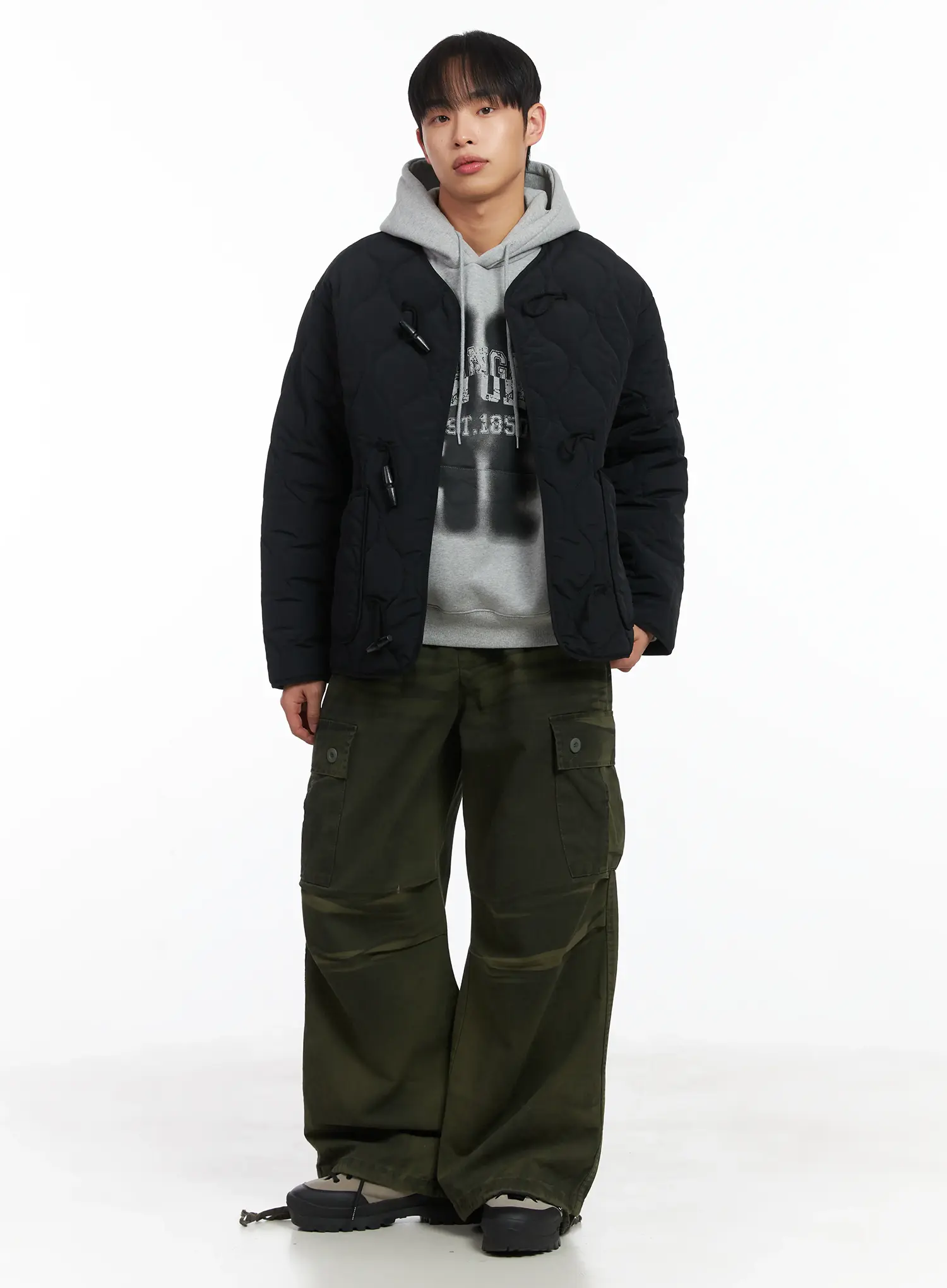 Dark Green Wide Cargo Pants ID515 - Image 11