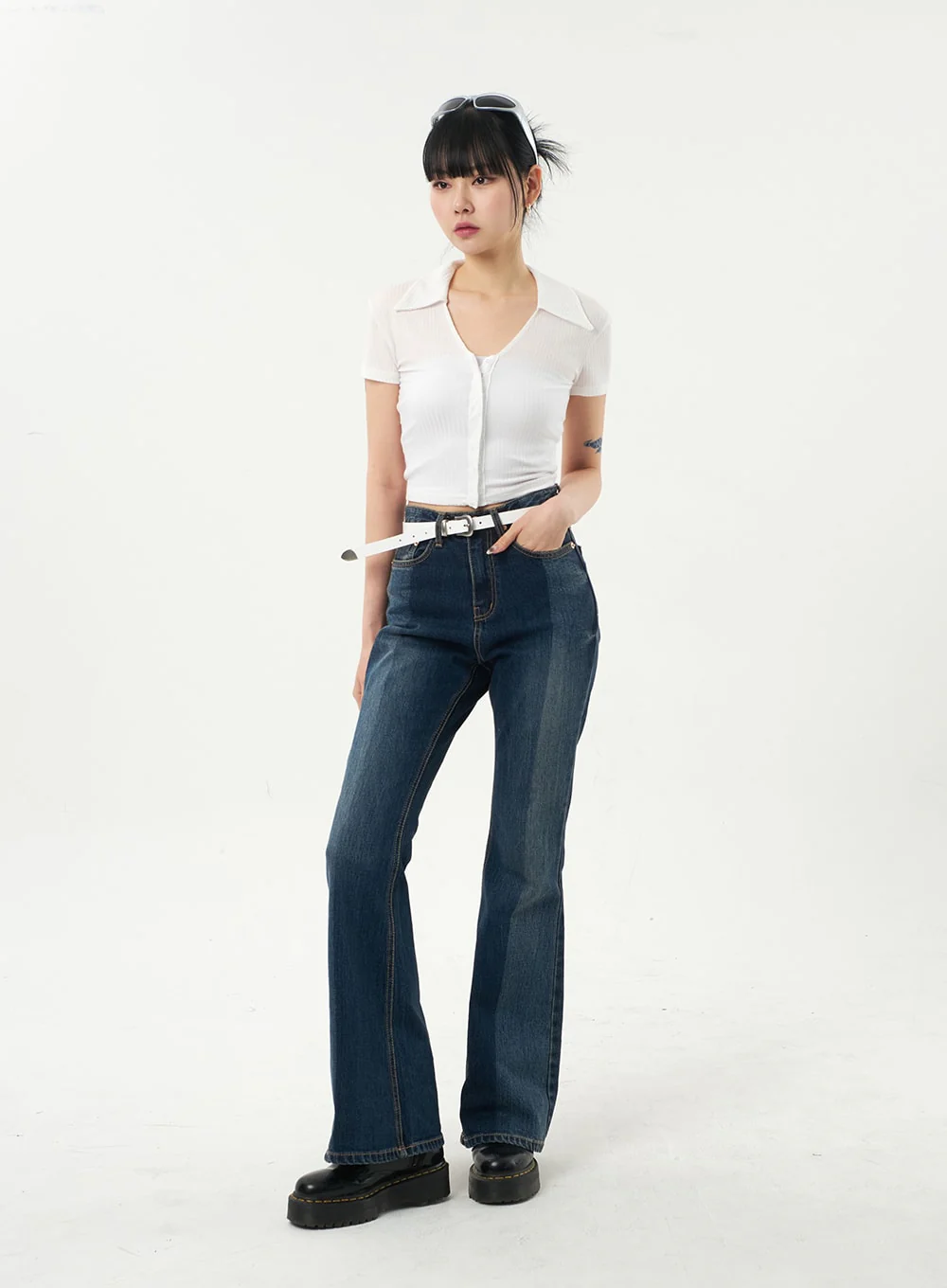 Dark Wash Bootcut Jeans CA328 - Image 4