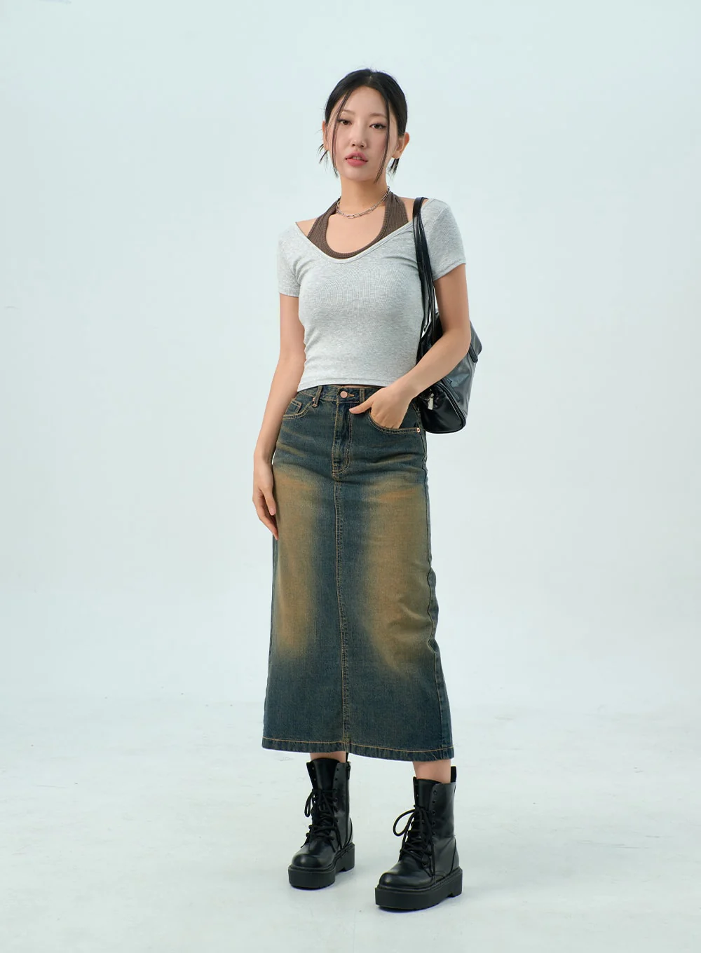 Dark Wash Denim Maxi Skirt CY325 - Image 3