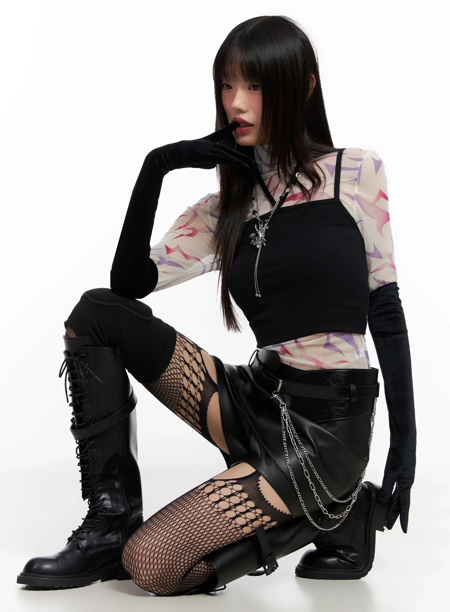 Demon Print Mesh Turtleneck IN503