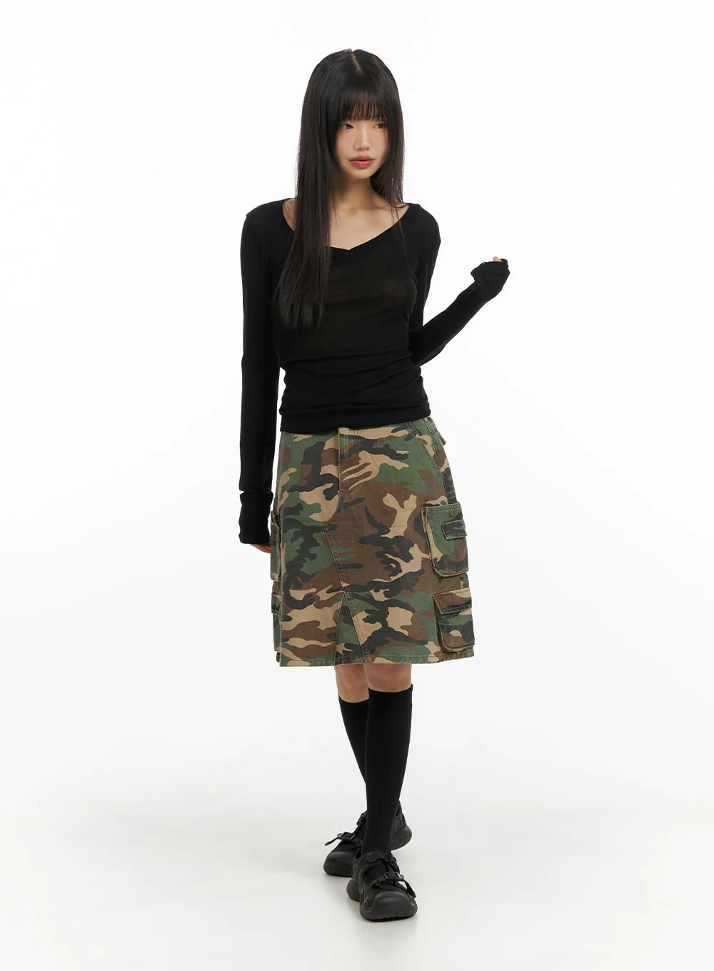 Denim Camo Cargo Midi Skirt CM412 - Image 2