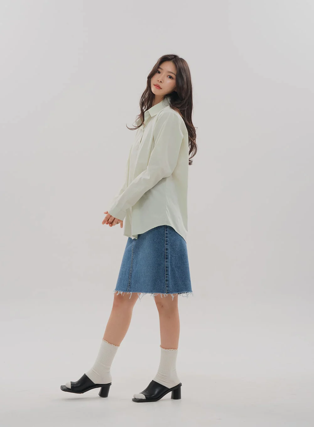 Denim Knee Length Skirt F5 - Image 13