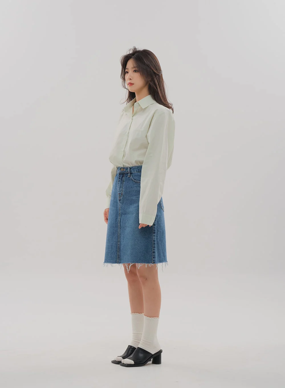 Denim Knee Length Skirt F5 - Image 15