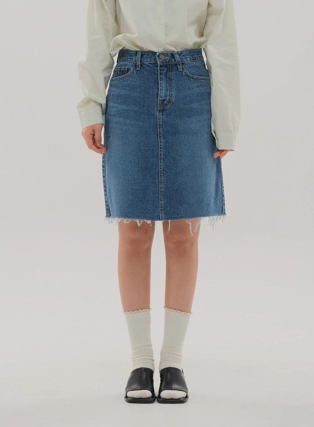 Denim Knee Length Skirt F5 - Image 17
