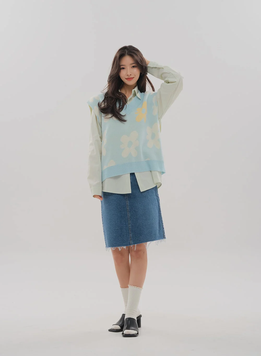 Denim Knee Length Skirt F5 - Image 3