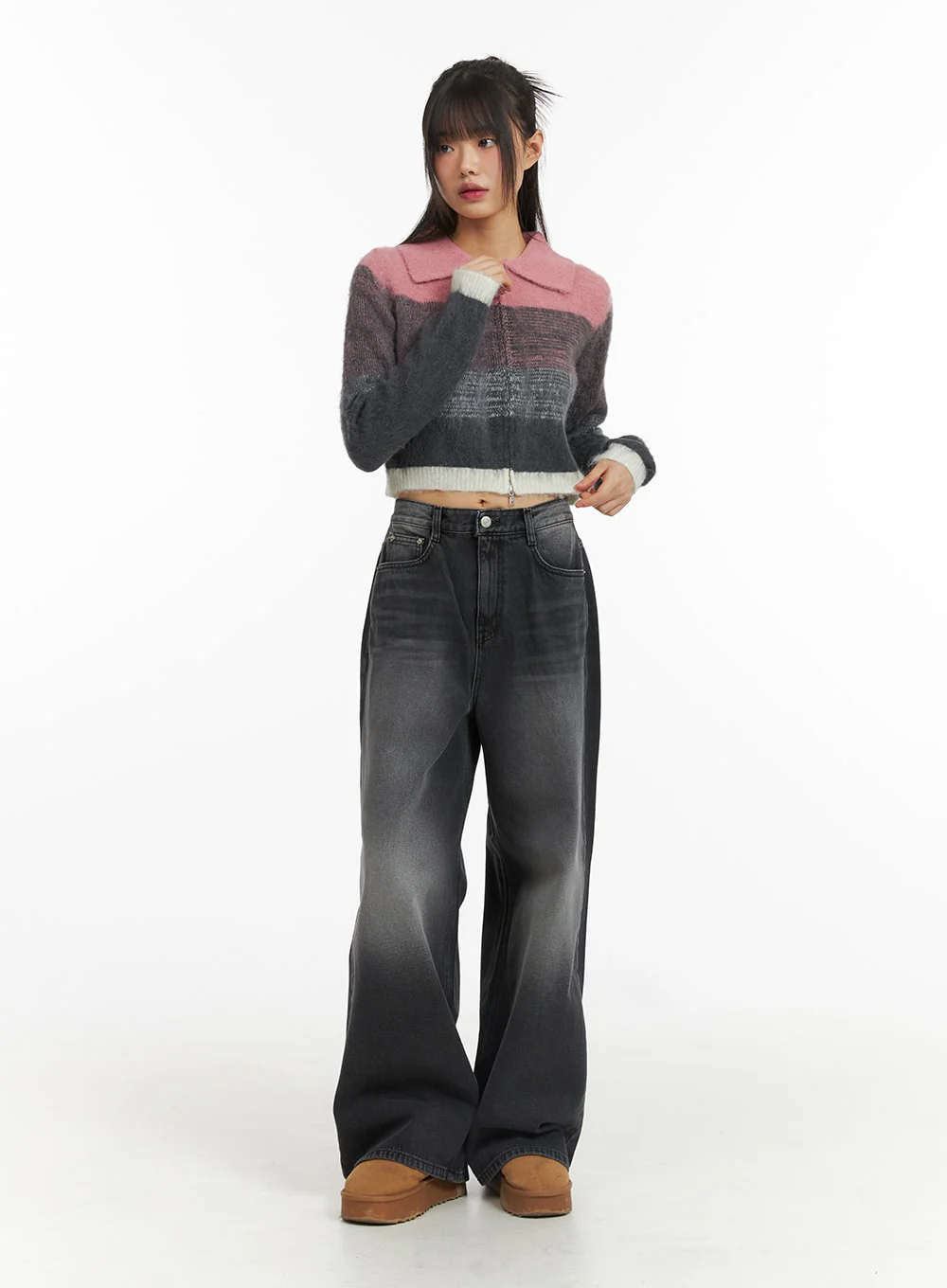 Denim Mid-Waist Pocket Wide Leg Jeans CJ415 - Image 2
