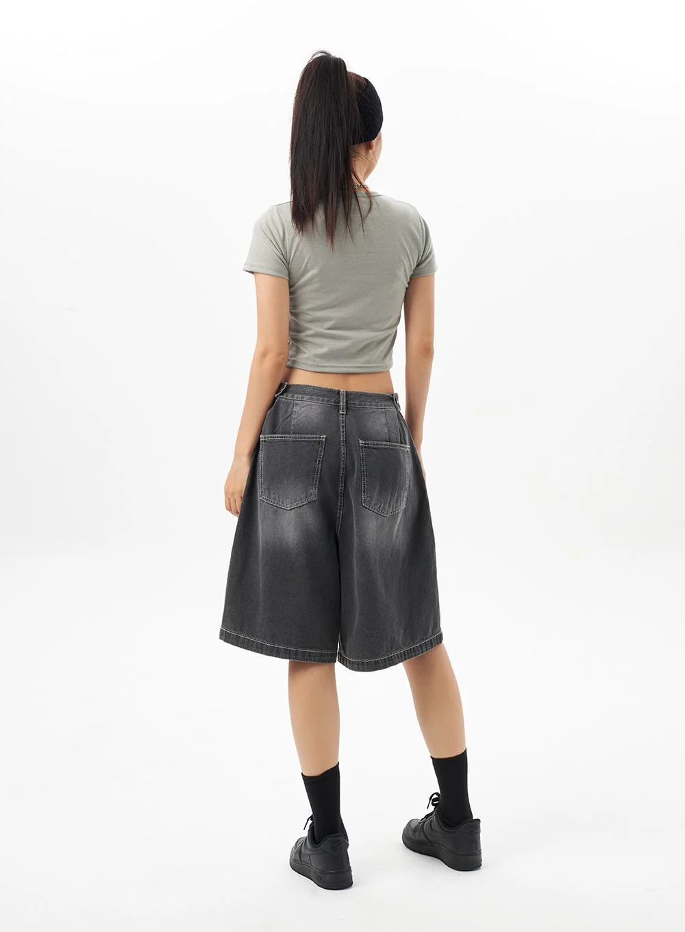 Denim Wide Bermuda Pants CU316 - Image 12