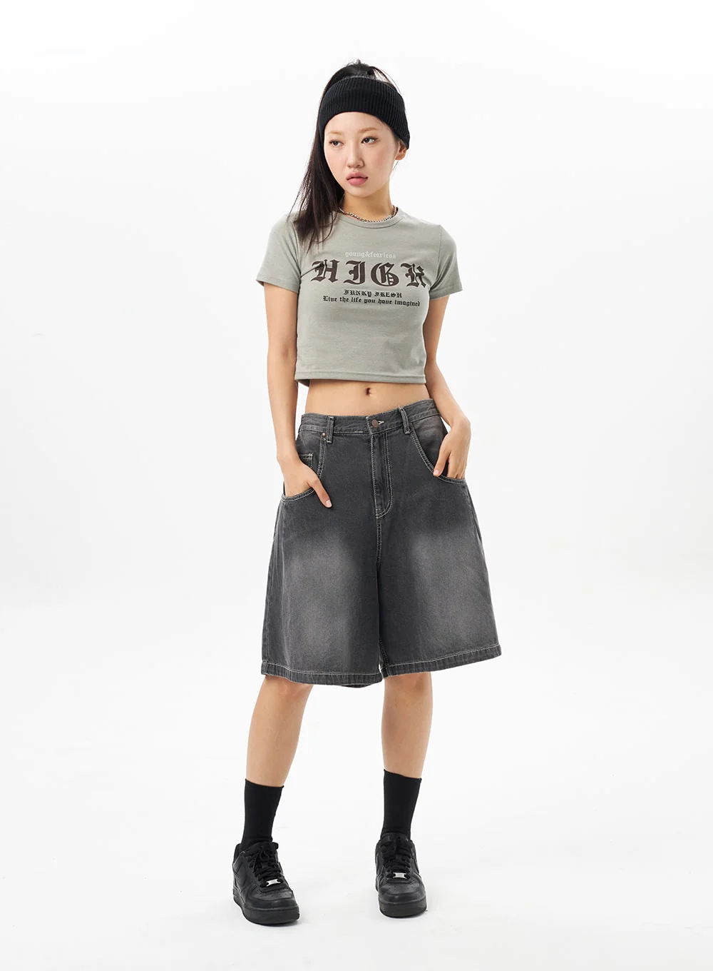 Denim Wide Bermuda Pants CU316 - Image 13