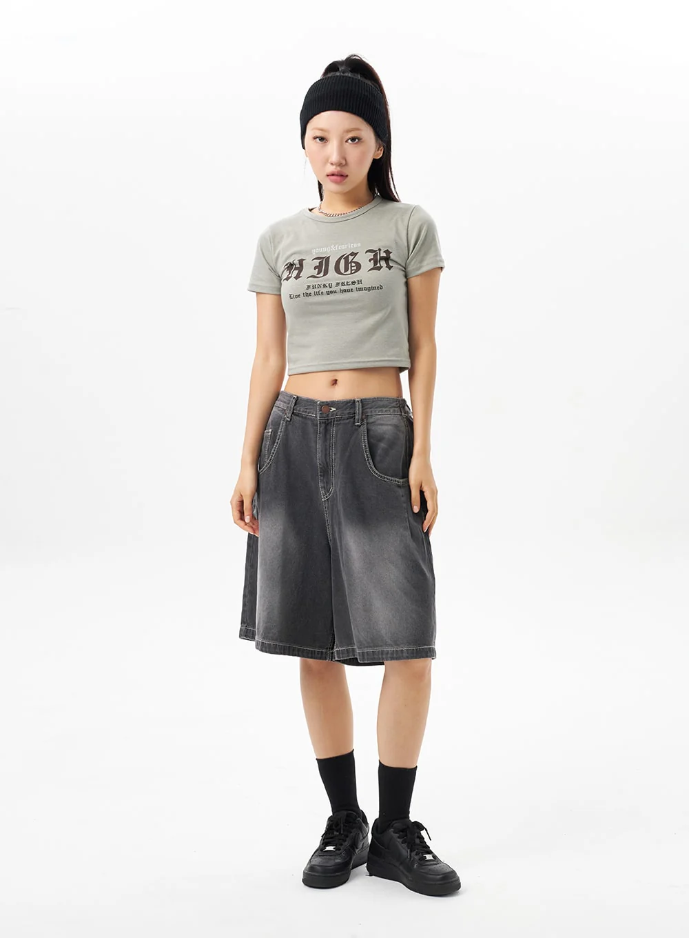 Denim Wide Bermuda Pants CU316 - Image 3