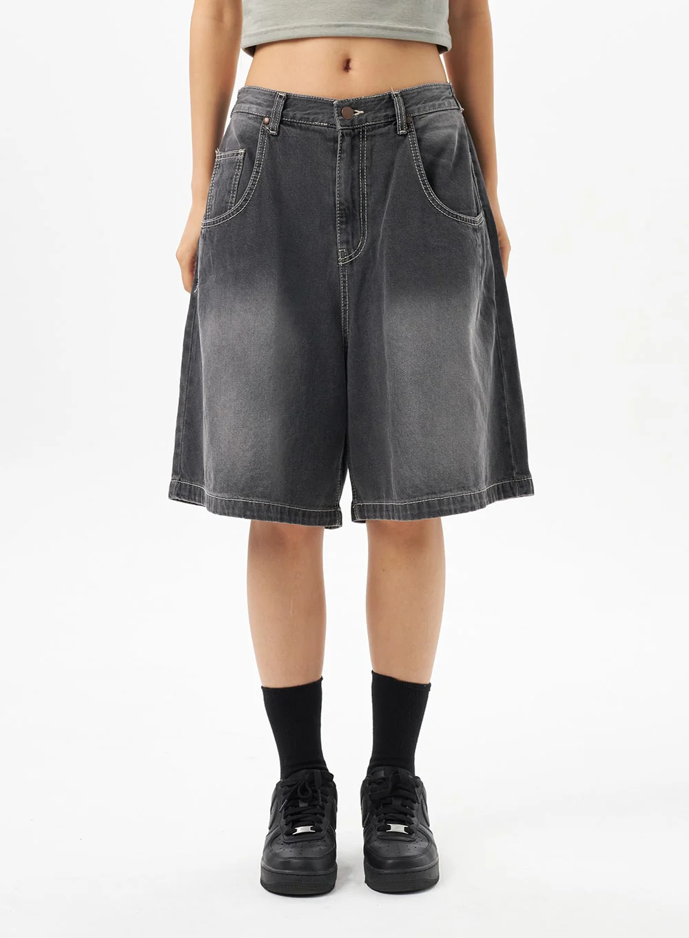 Denim Wide Bermuda Pants CU316 - Image 9