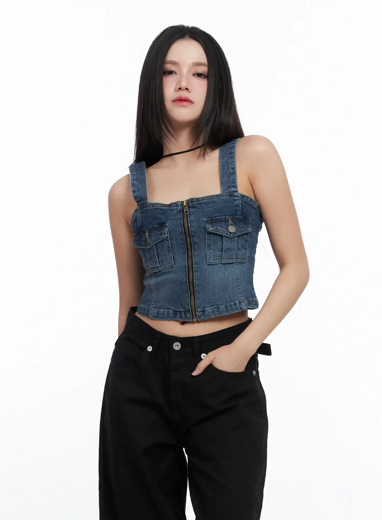 Denim Zip-up Sleeveless Top CS525 - Image 2