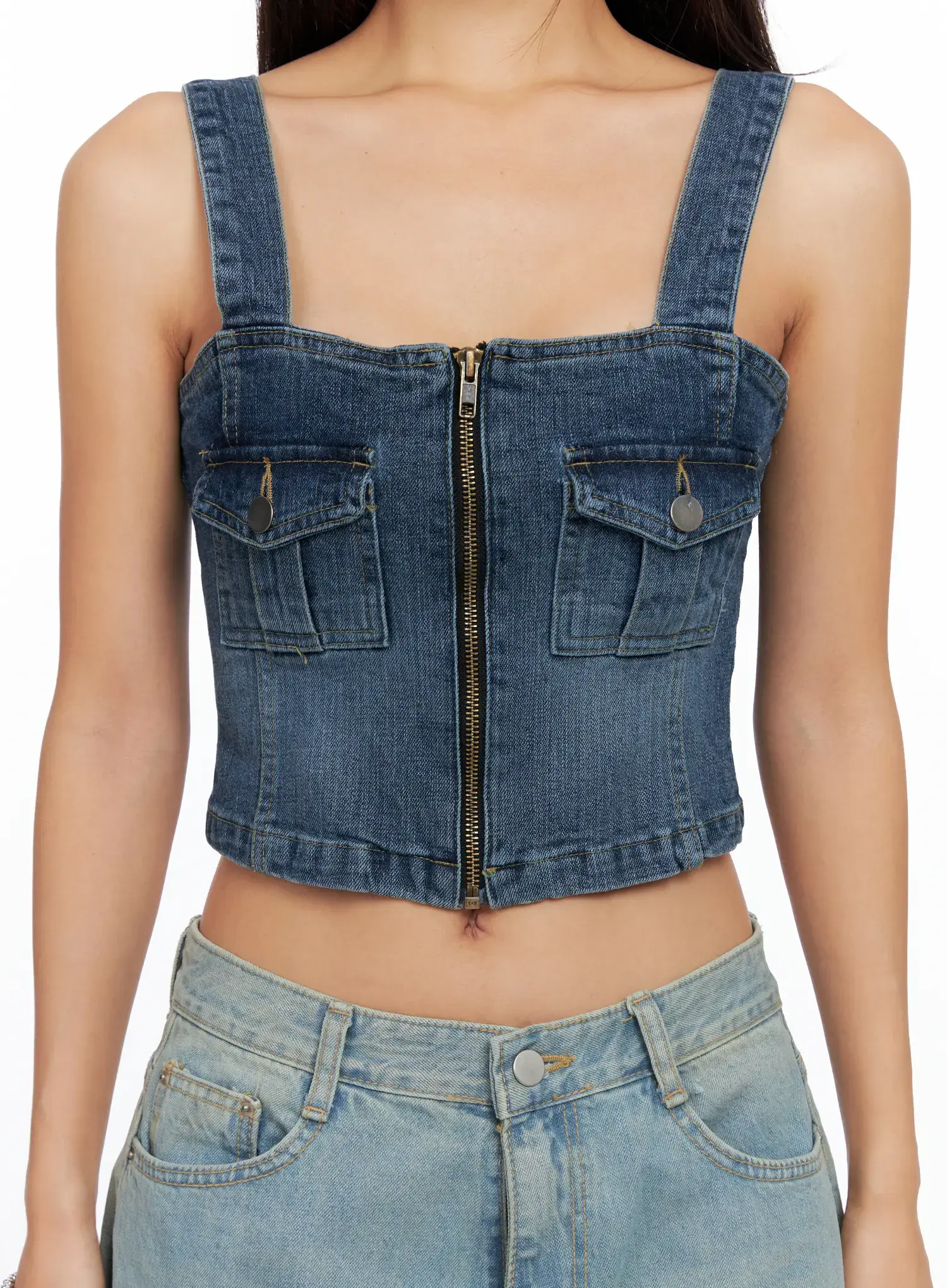 Denim Zip-up Sleeveless Top CS525 - Image 9
