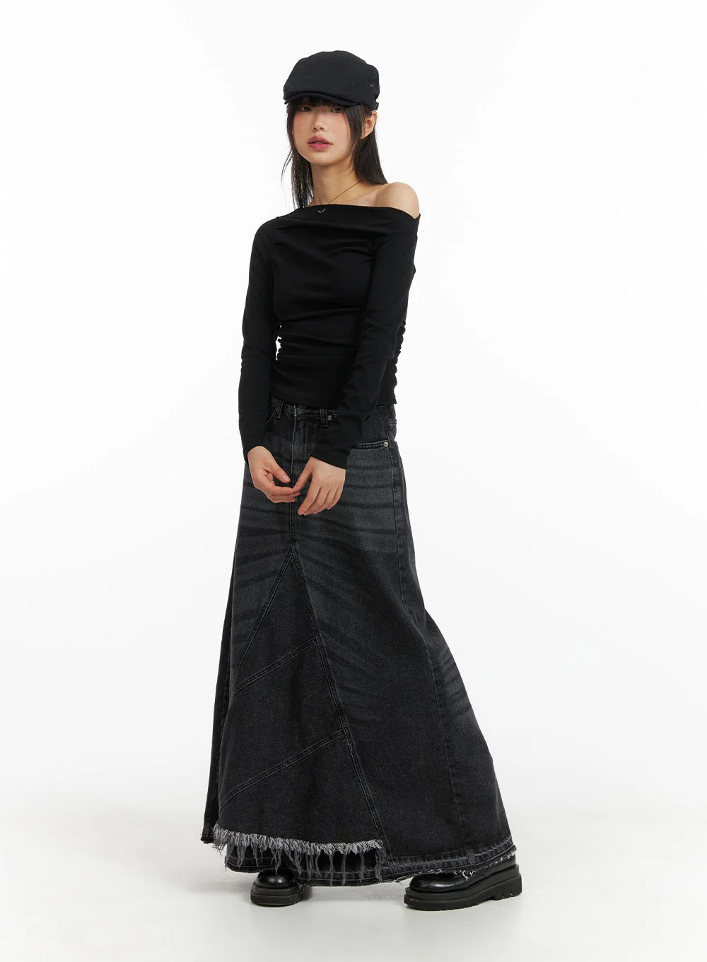 Destroyed Hem Maxi Denim Skirt CM413 - Image 2