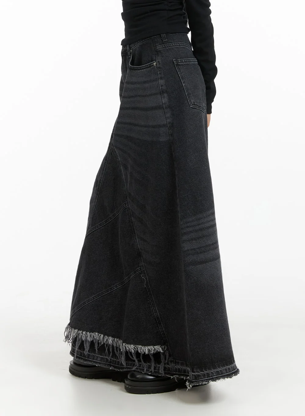 Destroyed Hem Maxi Denim Skirt CM413 - Image 3