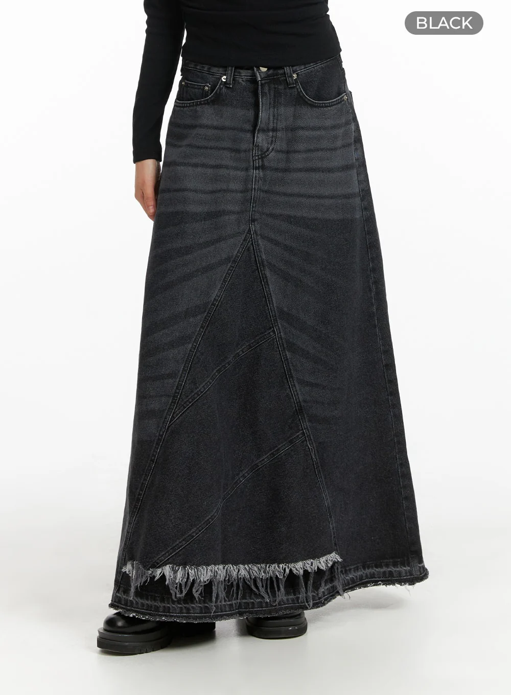 Destroyed Hem Maxi Denim Skirt CM413 - Image 6