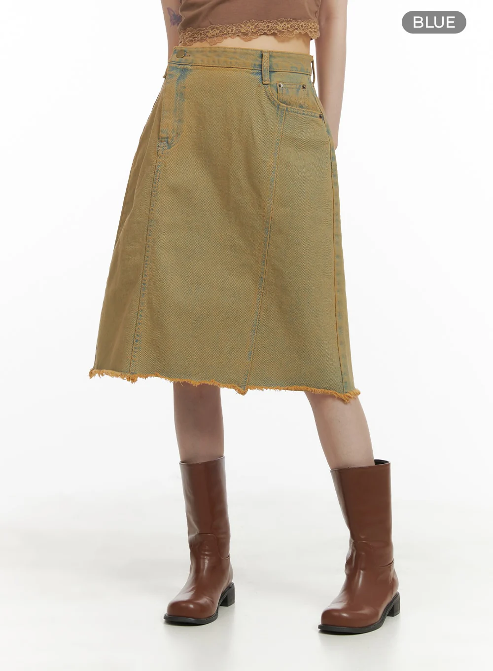 Destroyed Hem Midi Denim Skirt CA412 - Image 8