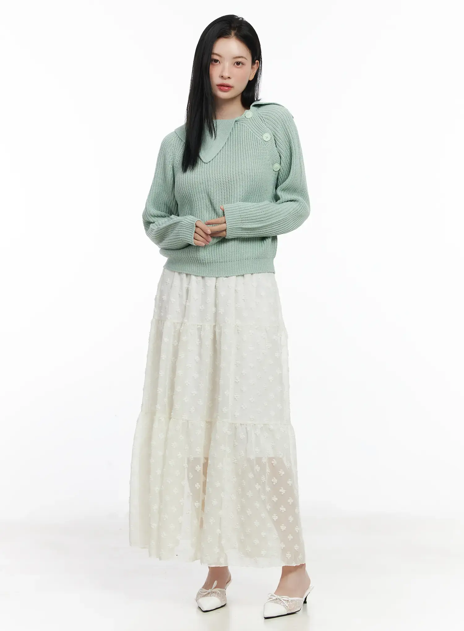 Diagonal Button Collar Knit Top CJ519 - Image 4